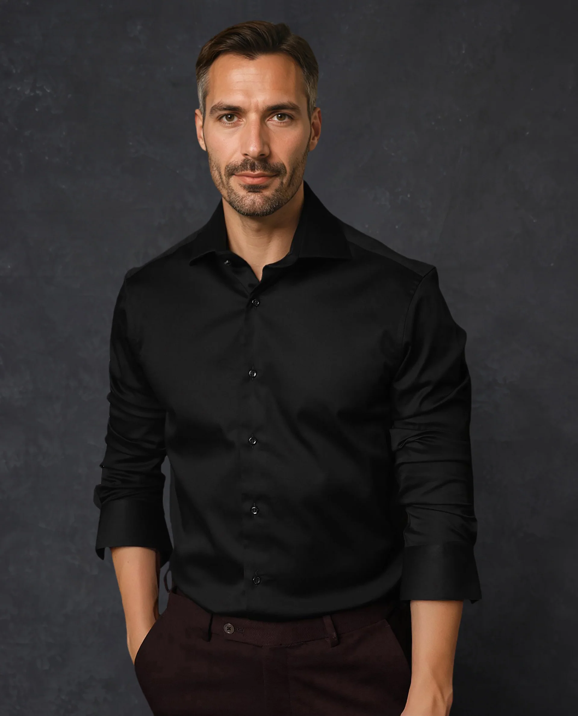 Rare Rabbit Men's Rona Black Cotton Plain Tailored Fit Full Sleeve Collared Shirt
