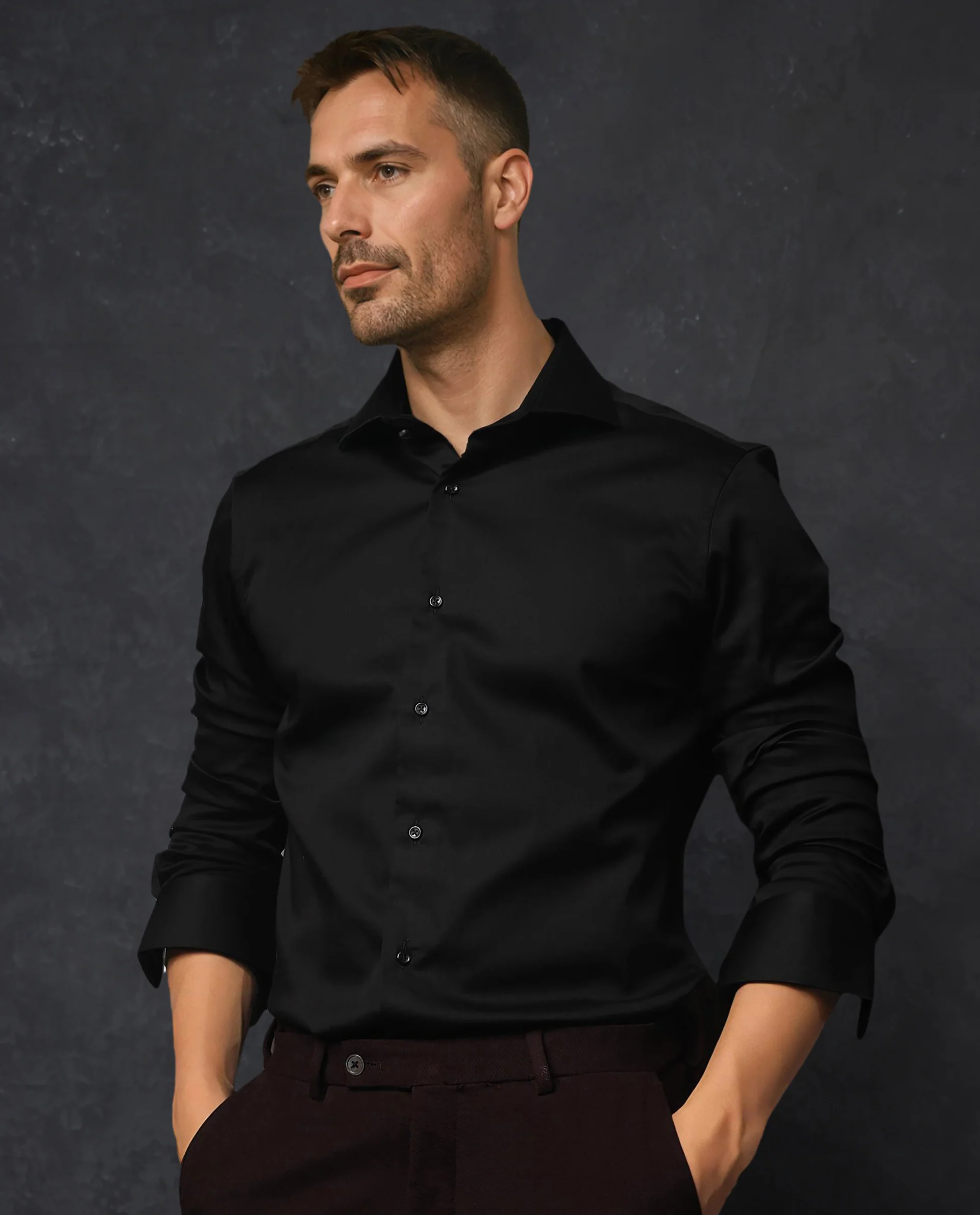 Rare Rabbit Men's Rona Black Cotton Plain Tailored Fit Full Sleeve Collared Shirt - Image 4