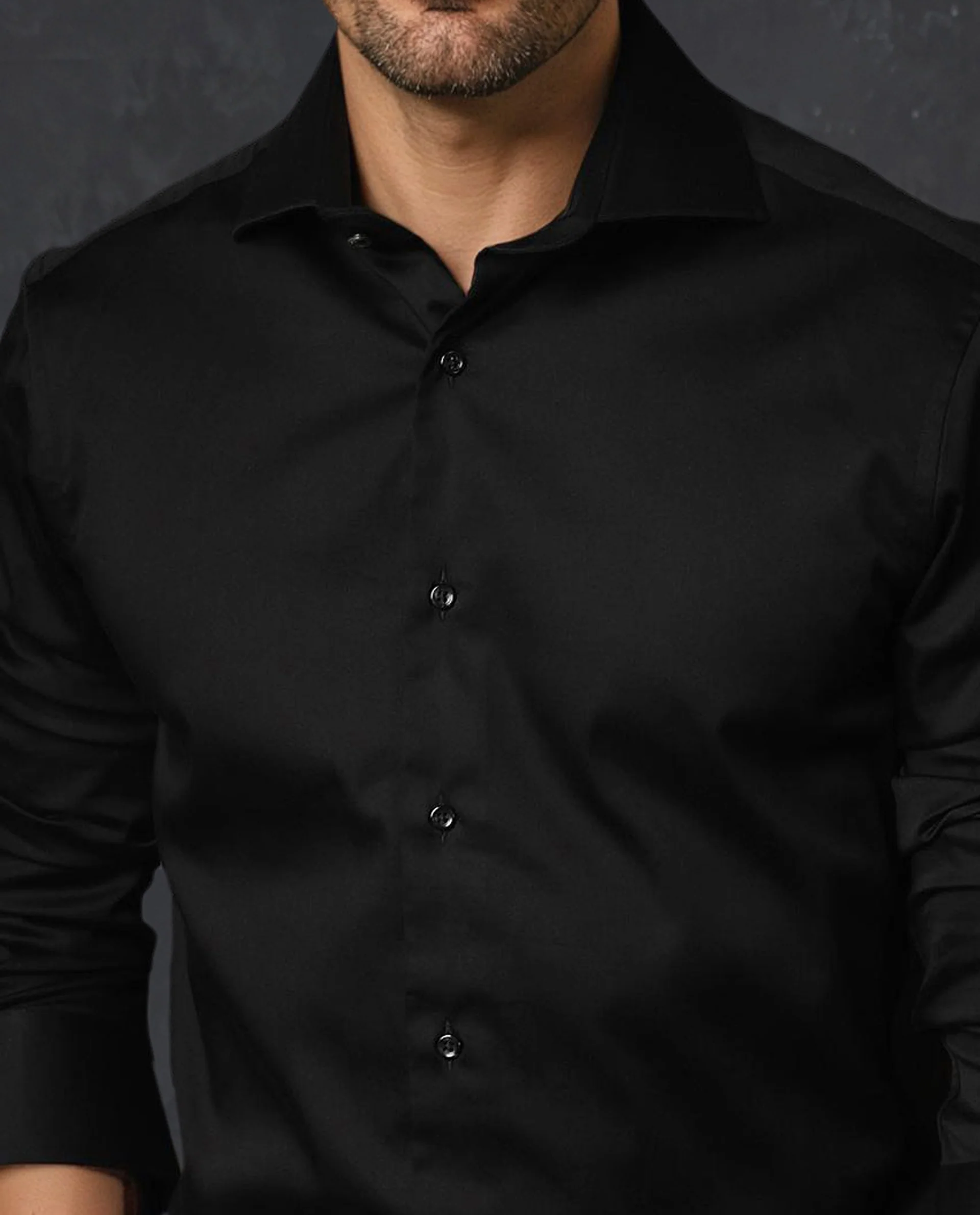 Rare Rabbit Men's Rona Black Cotton Plain Tailored Fit Full Sleeve Collared Shirt - Image 6