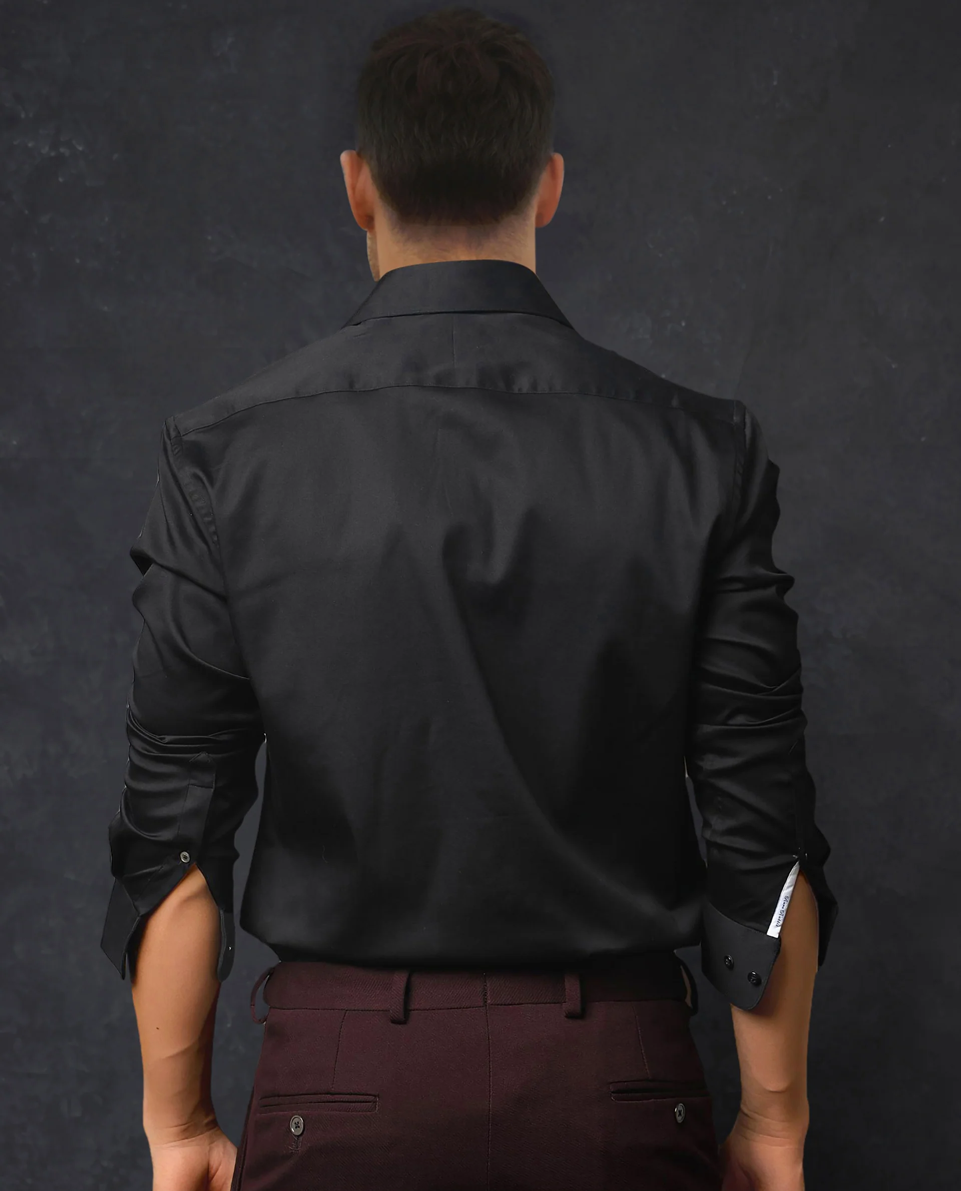 Rare Rabbit Men's Rona Black Cotton Plain Tailored Fit Full Sleeve Collared Shirt - Image 9