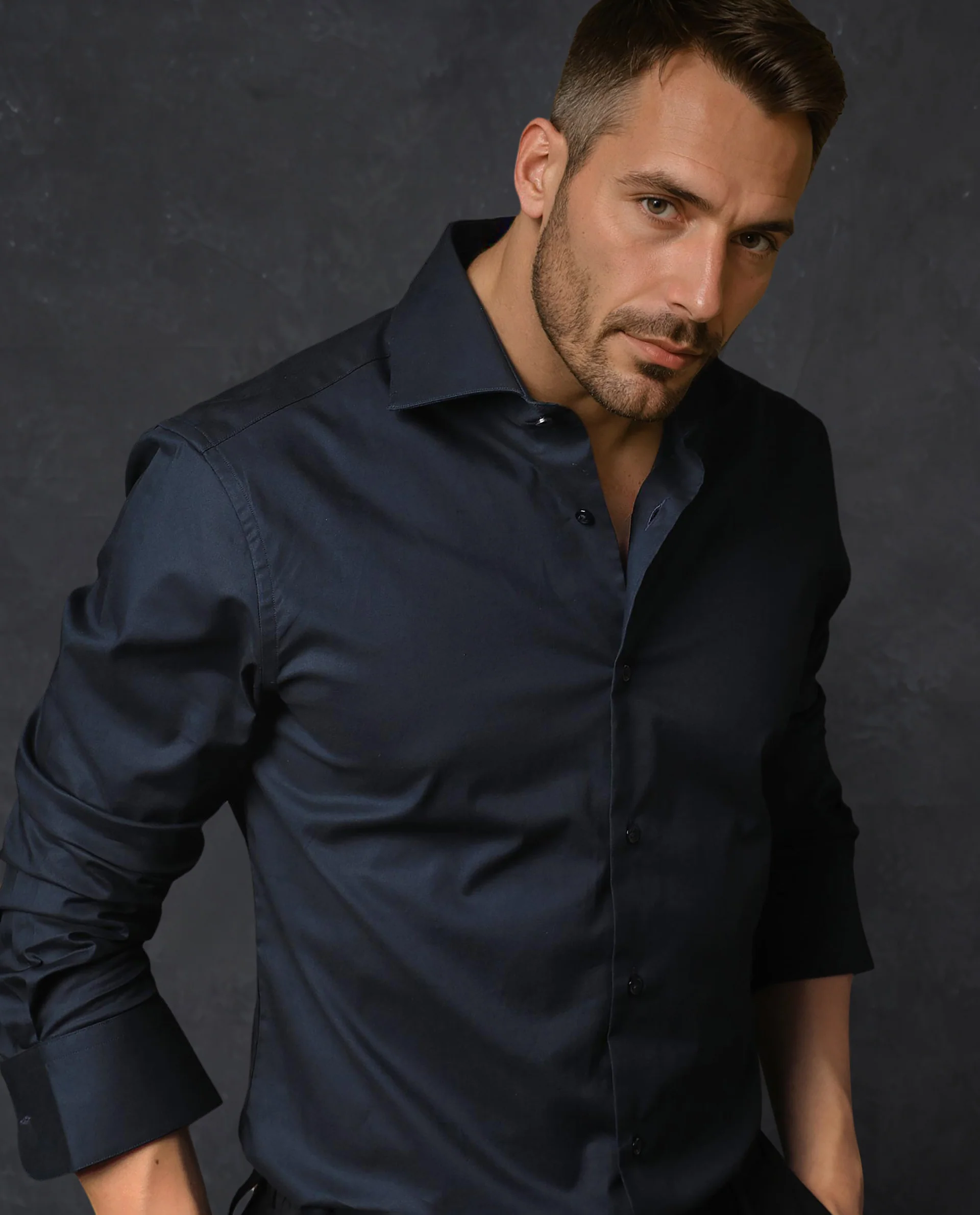 Rare Rabbit Men's Rona Navy Cotton Plain Tailored Fit Full Sleeve Collared Shirt - Image 4