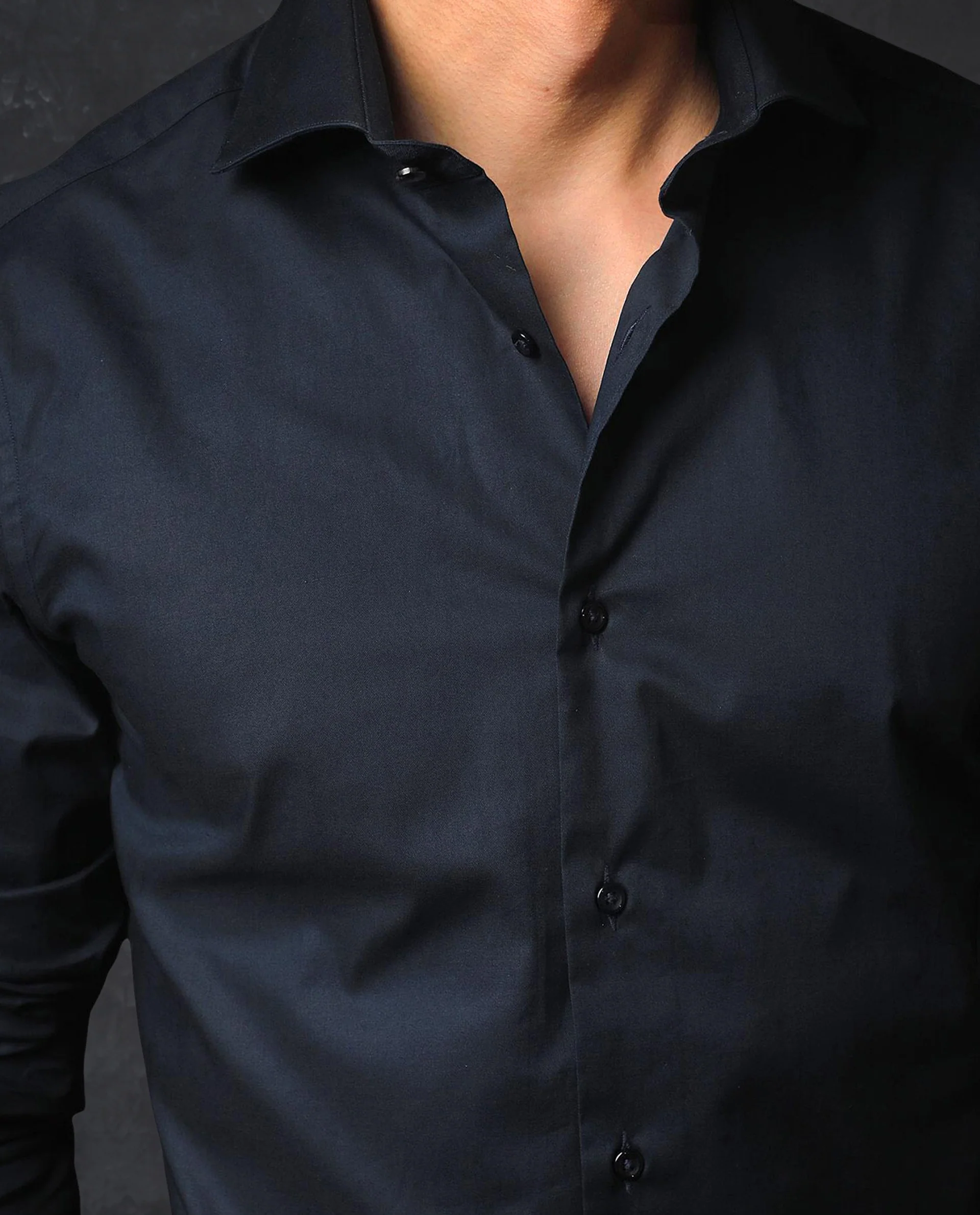 Rare Rabbit Men's Rona Navy Cotton Plain Tailored Fit Full Sleeve Collared Shirt - Image 5