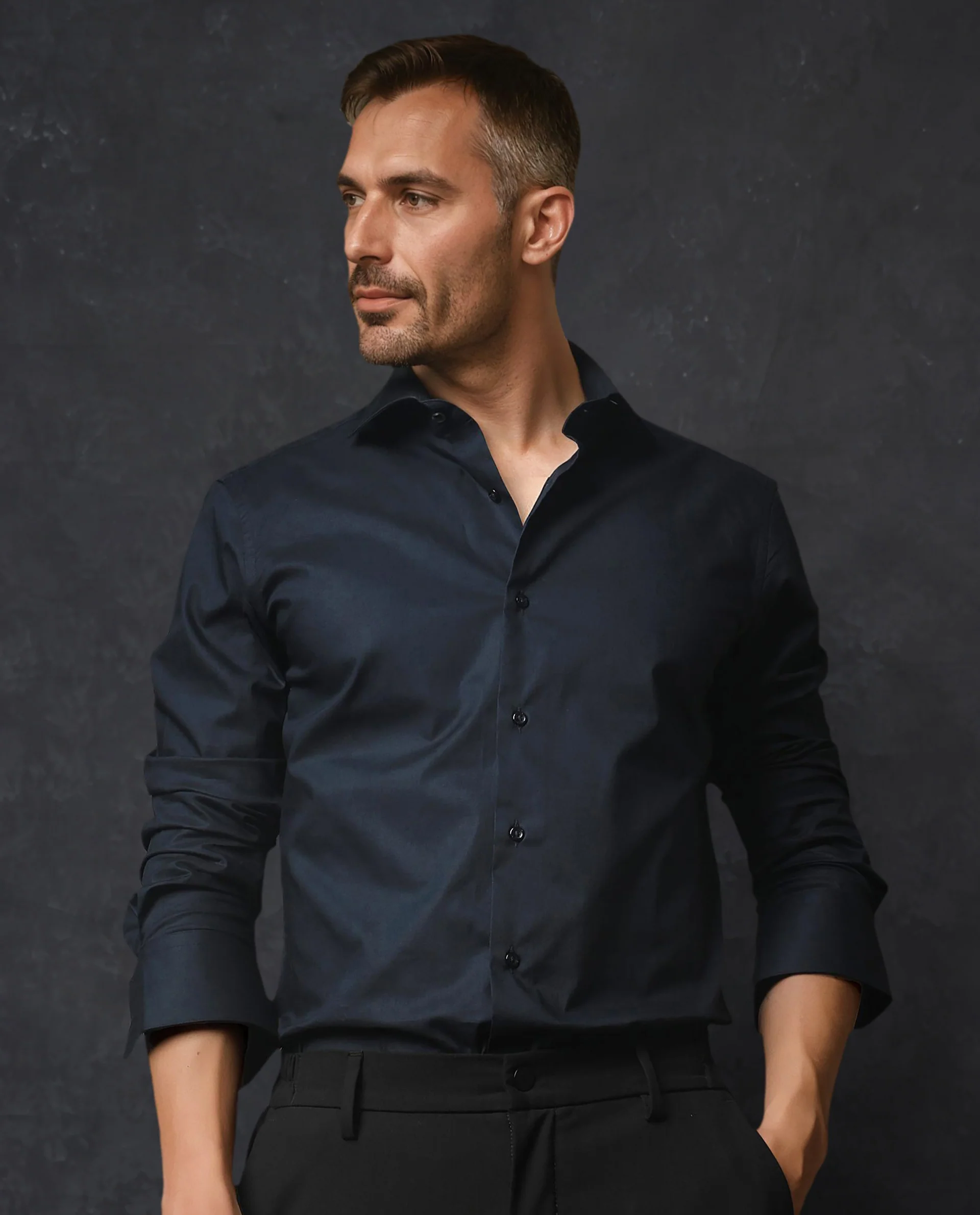 Rare Rabbit Men's Rona Navy Cotton Plain Tailored Fit Full Sleeve Collared Shirt - Image 7