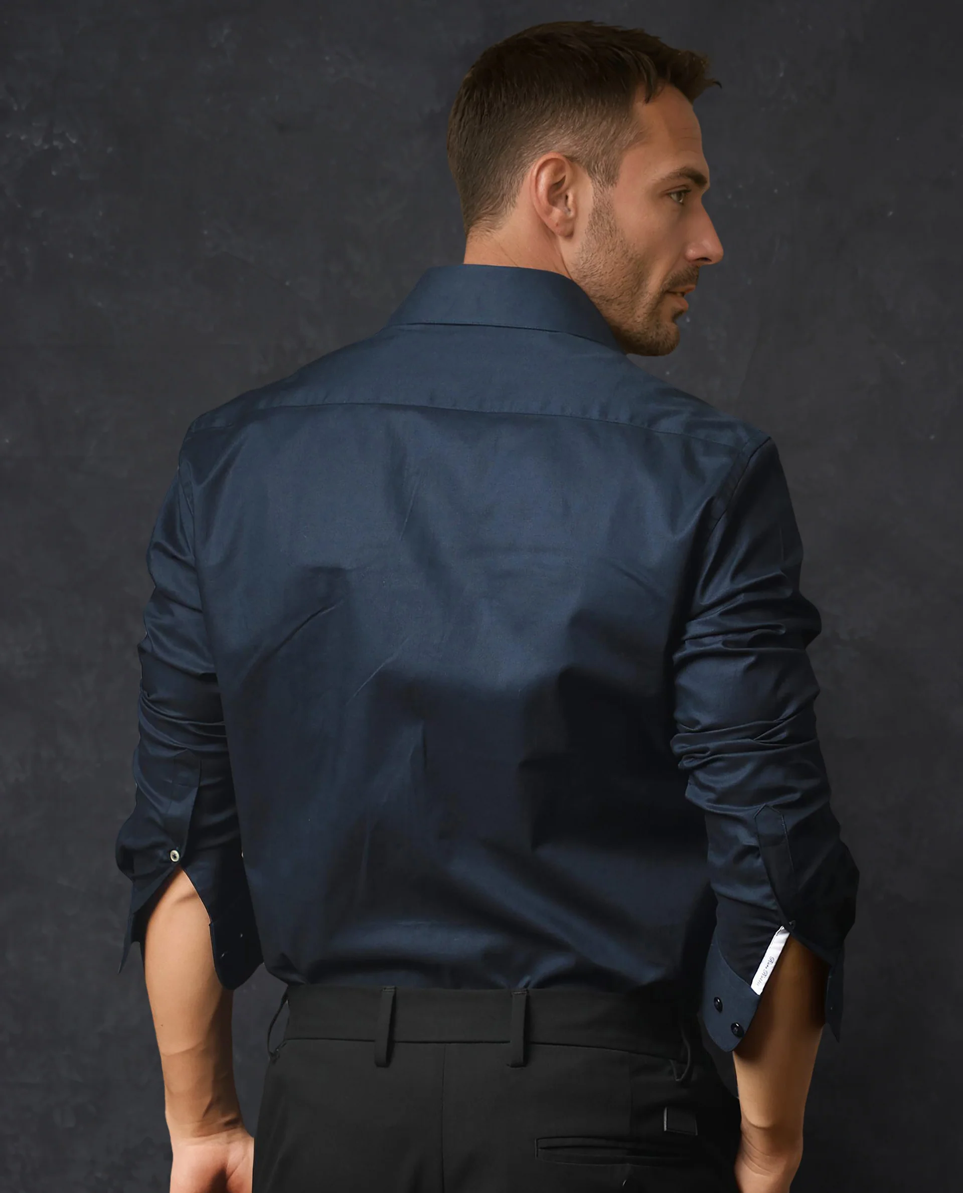 Rare Rabbit Men's Rona Navy Cotton Plain Tailored Fit Full Sleeve Collared Shirt - Image 8