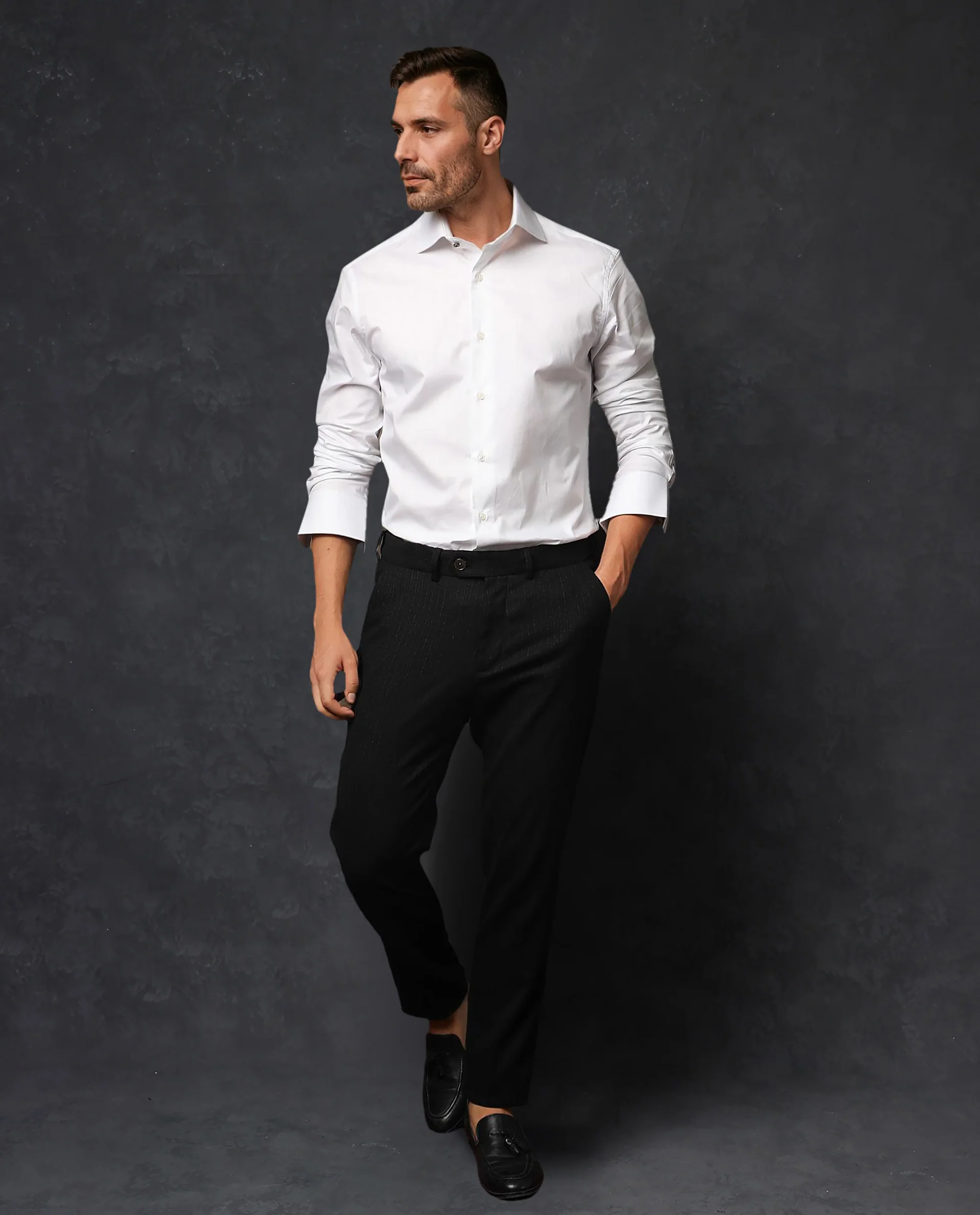 Rare Rabbit Men's Rona White Cotton Plain Tailored Fit Full Sleeve Collared Shirt - Image 2