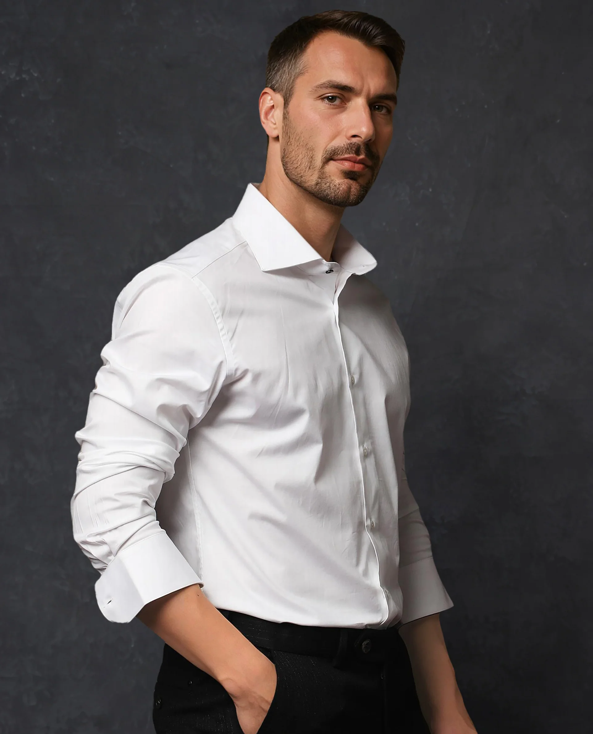 Rare Rabbit Men's Rona White Cotton Plain Tailored Fit Full Sleeve Collared Shirt - Image 4