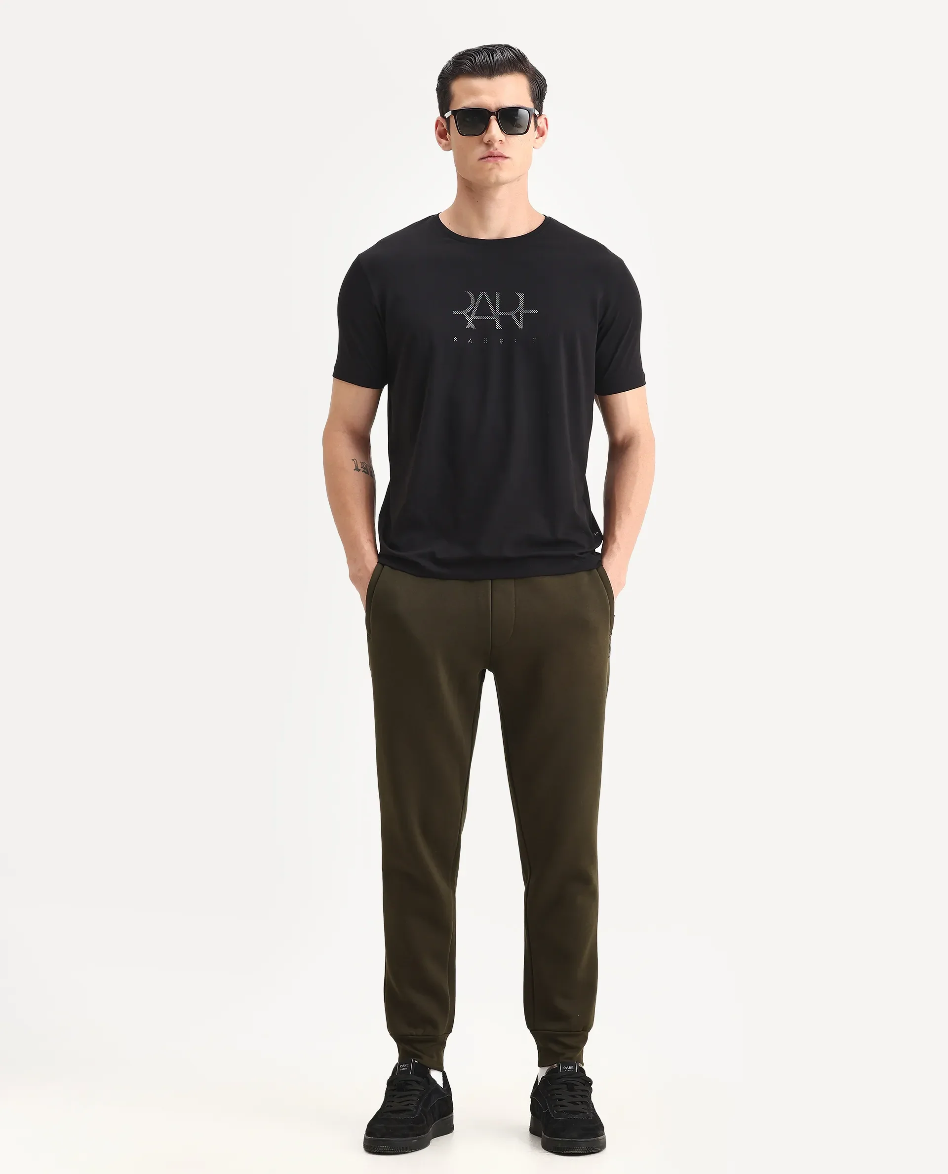 Rare Rabbit Men's Ronan Black Cotton Blend Graphic Print Regular Fit Half Sleeve Crew Neck T-Shirt - Image 2