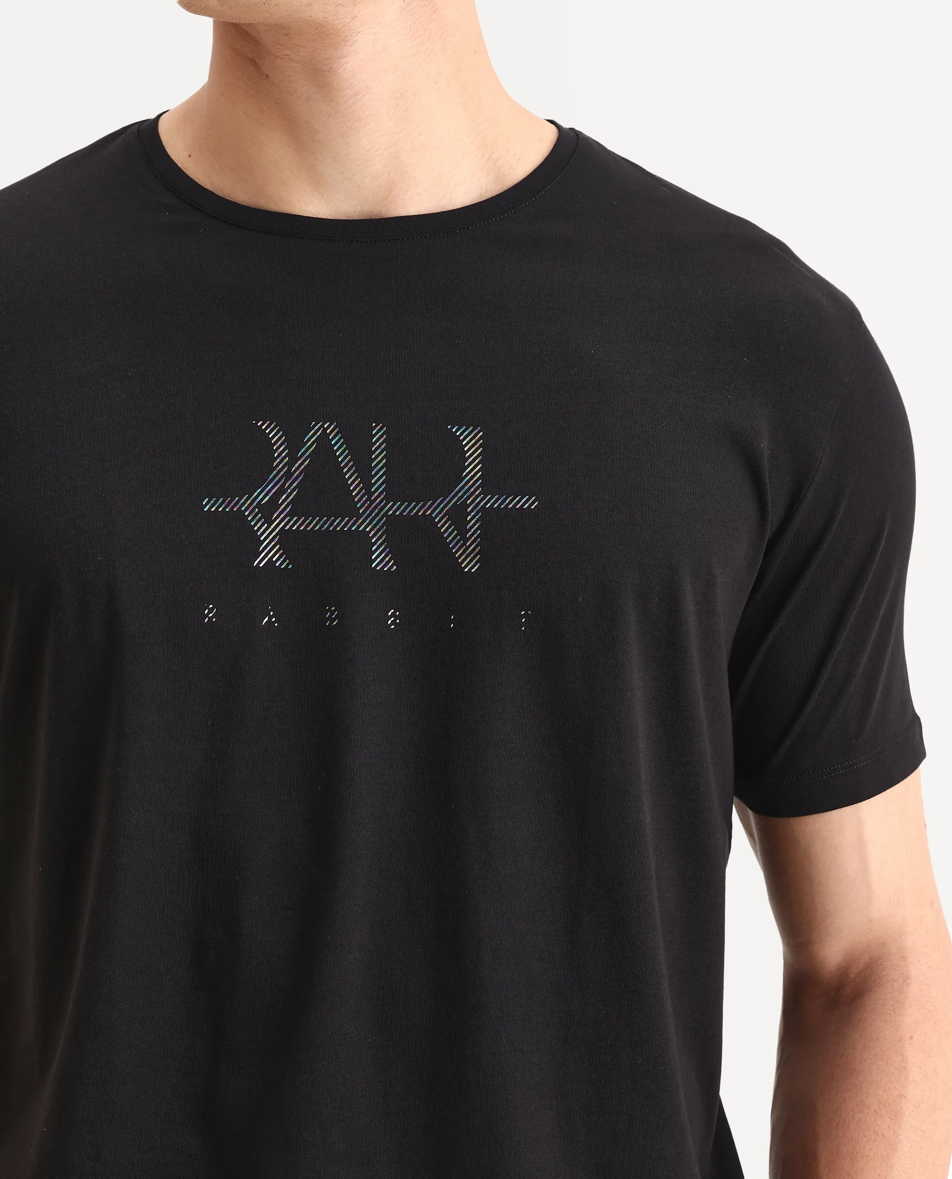 Rare Rabbit Men's Ronan Black Cotton Blend Graphic Print Regular Fit Half Sleeve Crew Neck T-Shirt - Image 3