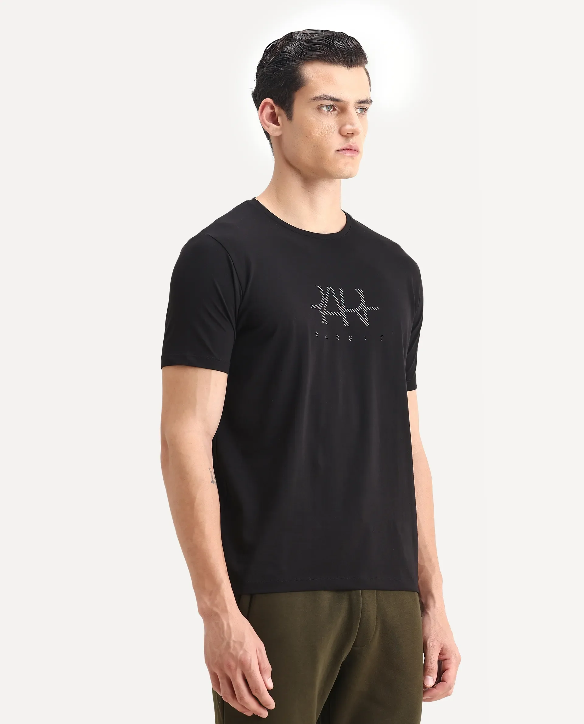 Rare Rabbit Men's Ronan Black Cotton Blend Graphic Print Regular Fit Half Sleeve Crew Neck T-Shirt - Image 6