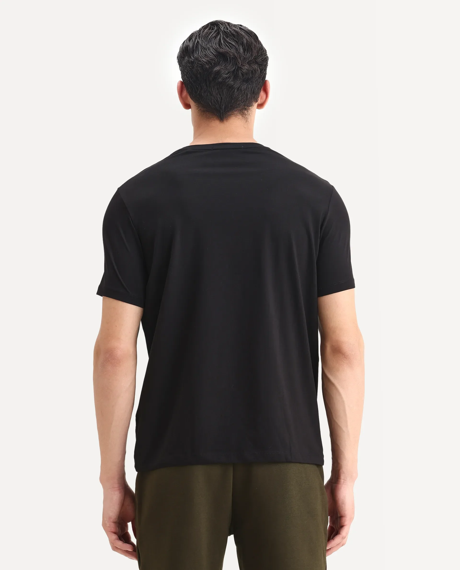 Rare Rabbit Men's Ronan Black Cotton Blend Graphic Print Regular Fit Half Sleeve Crew Neck T-Shirt - Image 7