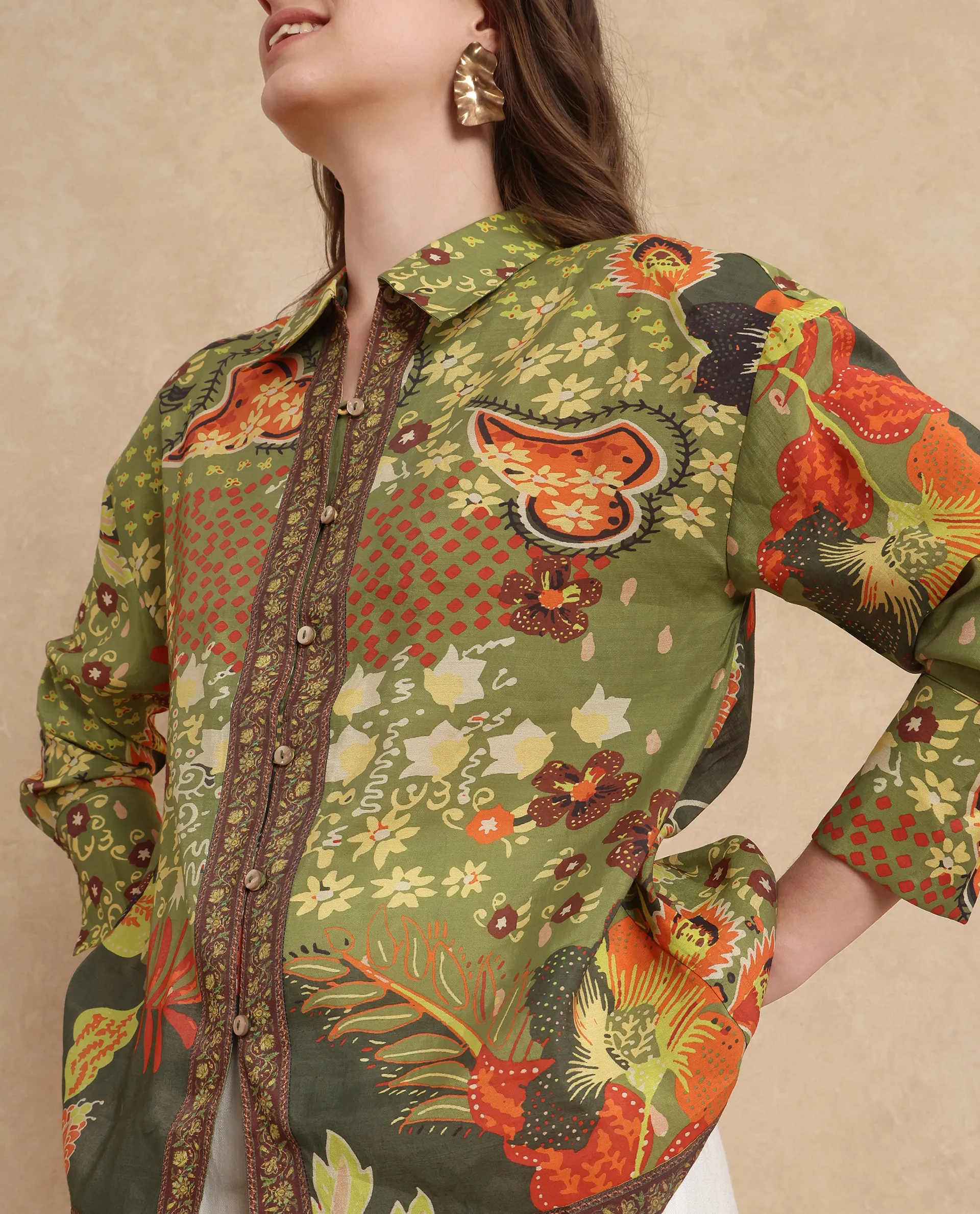 Rareism Women's Ronan Multi Viscose Blend Spread Collar Abstract Print Cuffed Sleeve Regular Fit Shirt - Image 2