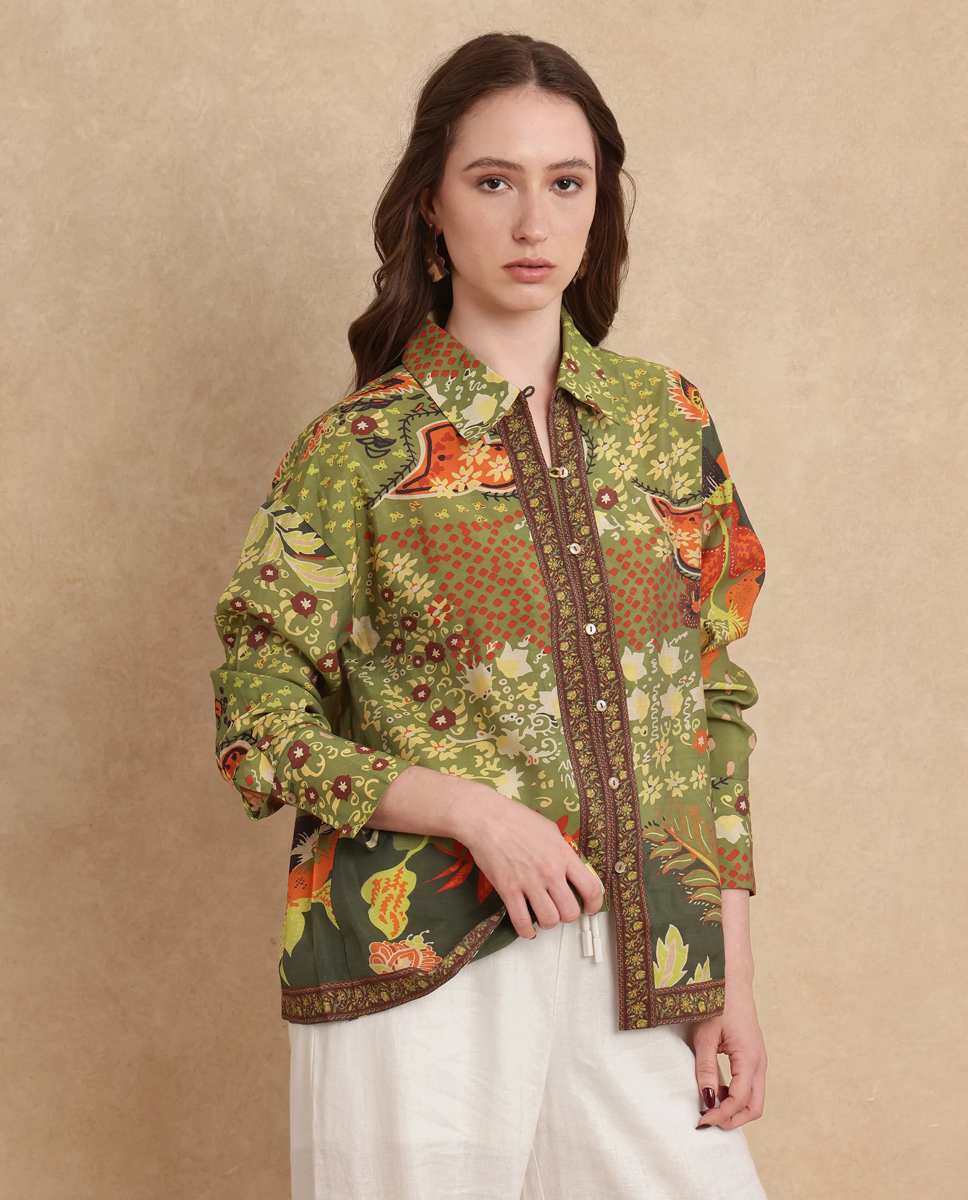 Rareism Women's Ronan Multi Viscose Blend Spread Collar Abstract Print Cuffed Sleeve Regular Fit Shirt - Image 7