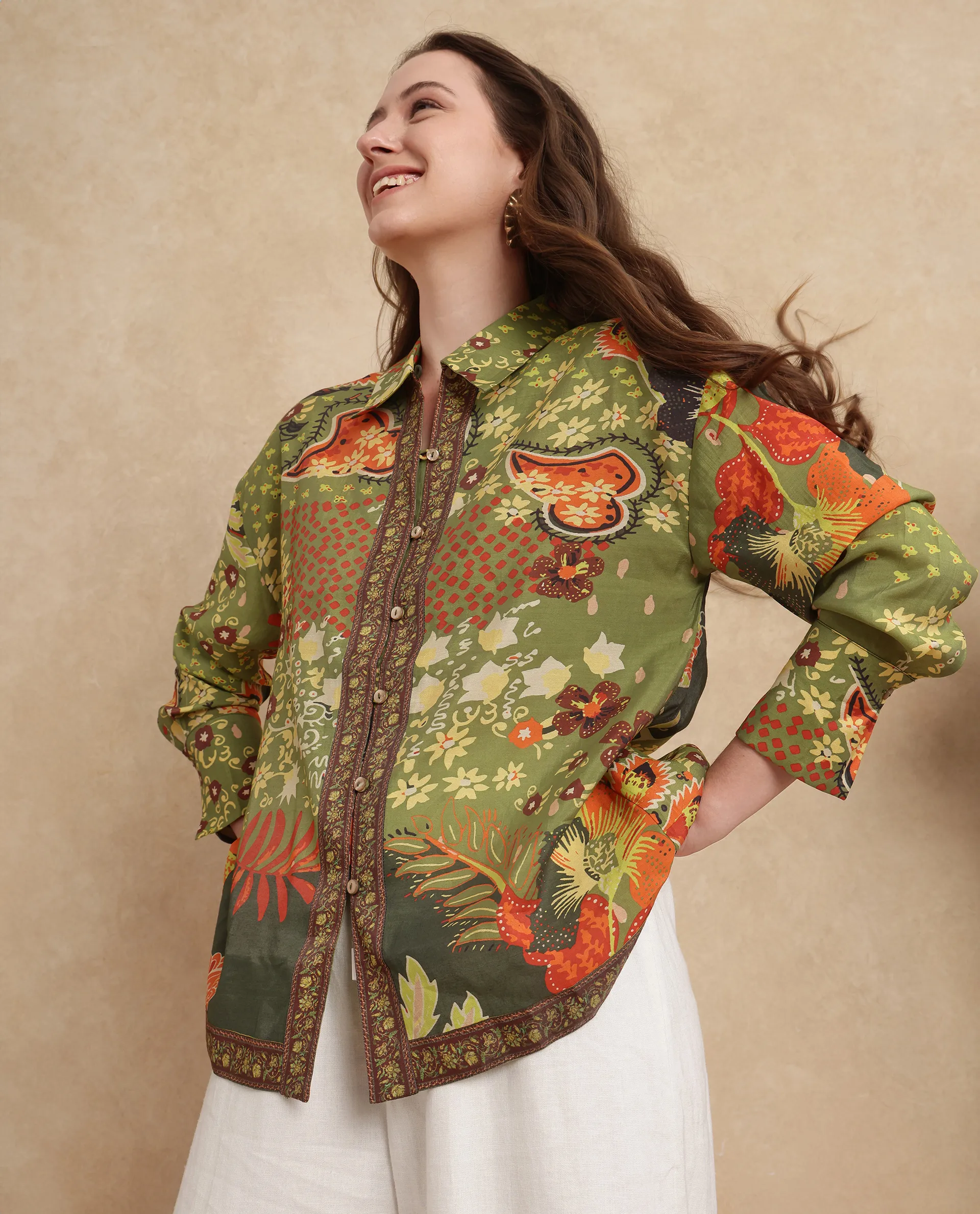 Rareism Women's Ronan Multi Viscose Blend Spread Collar Abstract Print Cuffed Sleeve Regular Fit Shirt - Image 9