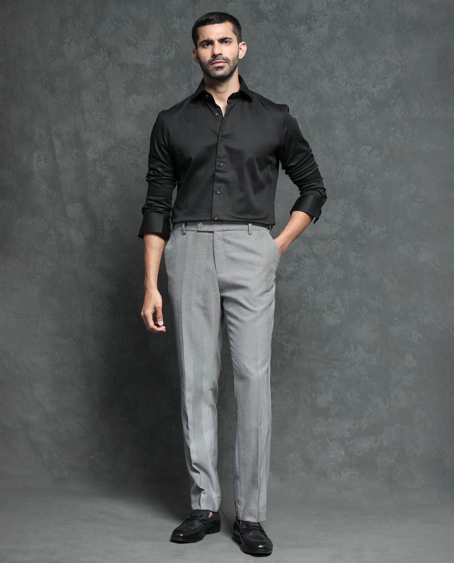 Rare Rabbit Men's Ronas Black Cotton Plain Tailored Fit Full Sleeve Spread Collar Shirt - Image 5