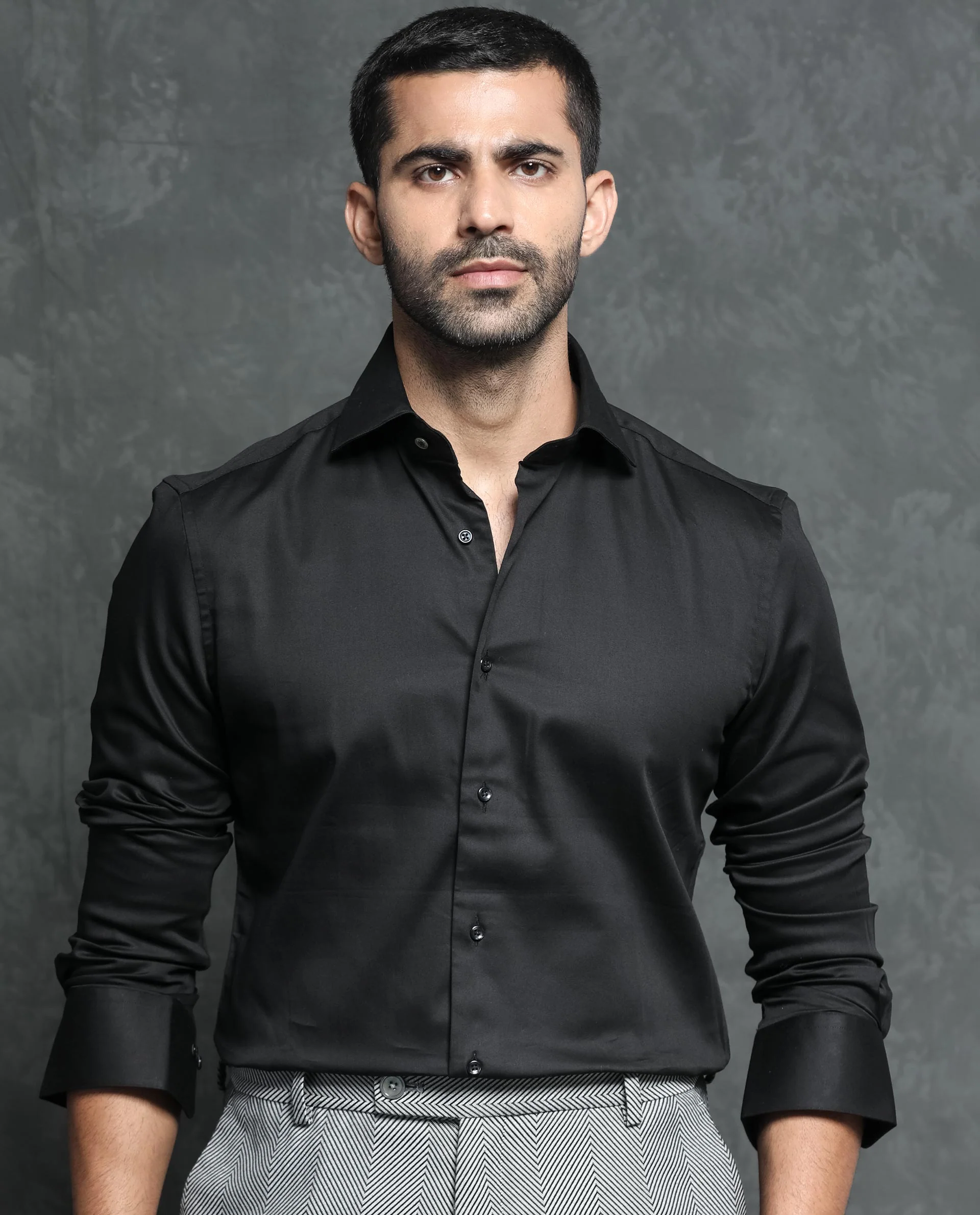 Rare Rabbit Men's Ronas Black Cotton Plain Tailored Fit Full Sleeve Spread Collar Shirt - Image 8