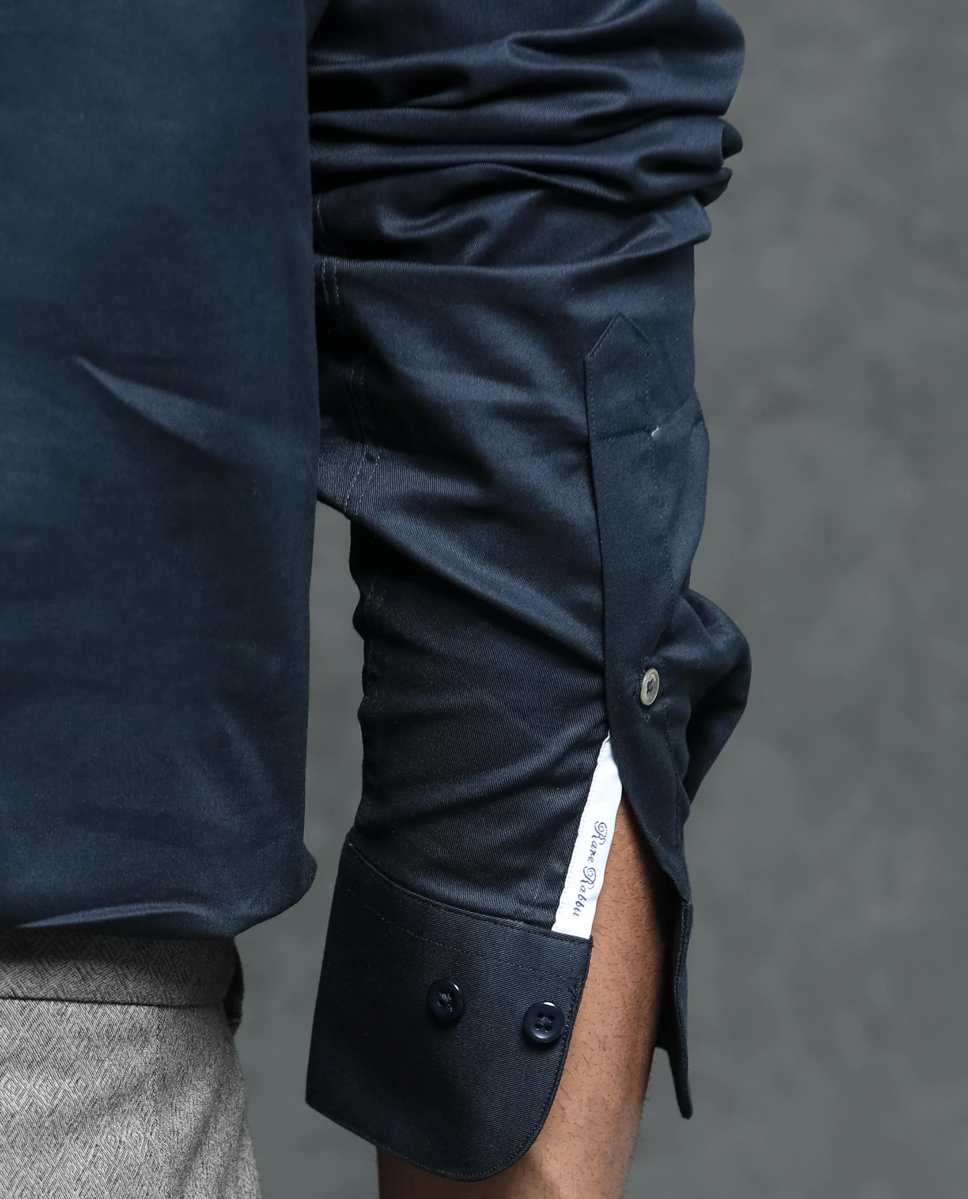 Rare Rabbit Men's Ronas Navy Cotton Plain Tailored Fit Full Sleeve Collared Shirt - Image 3