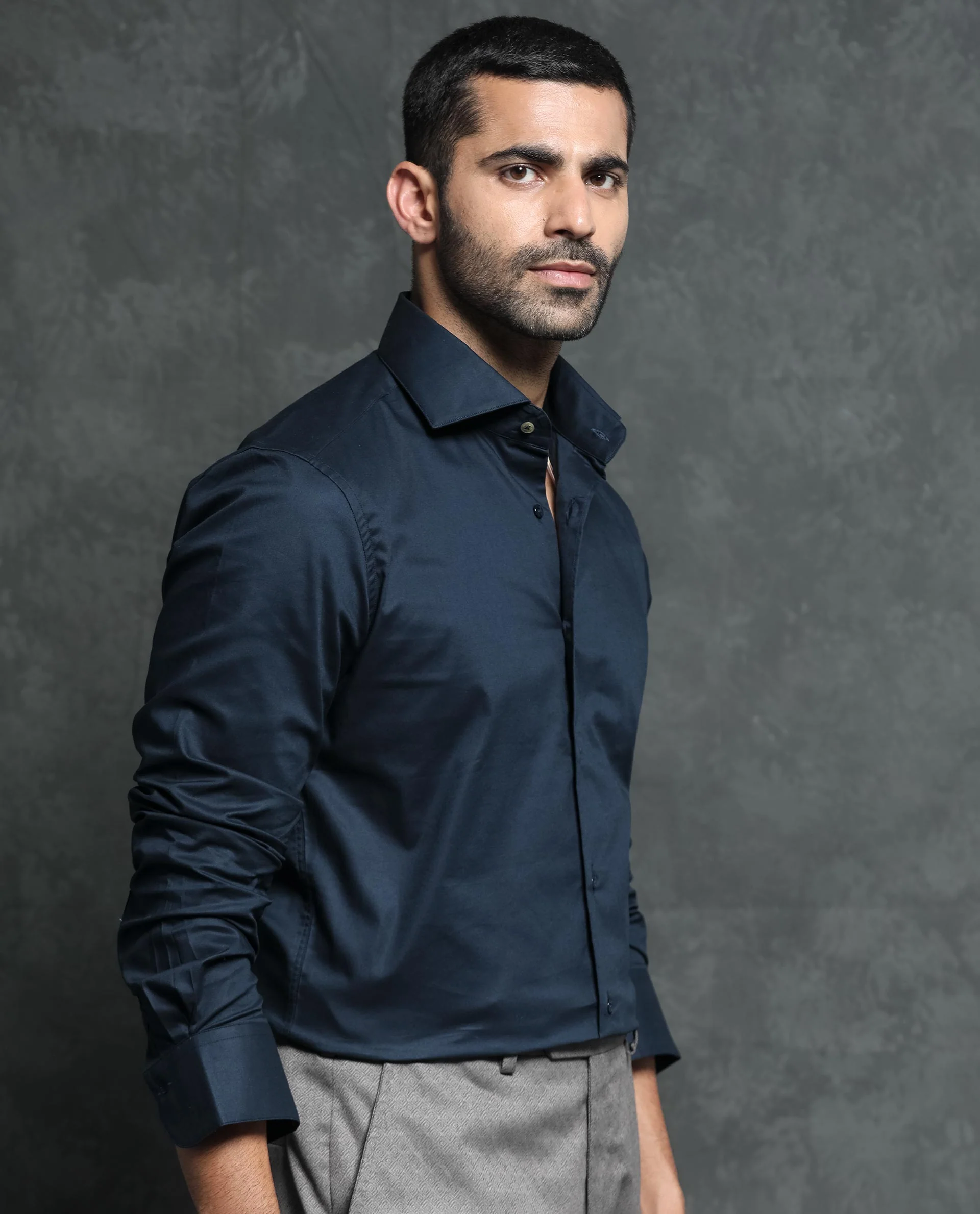 Rare Rabbit Men's Ronas Navy Cotton Plain Tailored Fit Full Sleeve Collared Shirt - Image 7