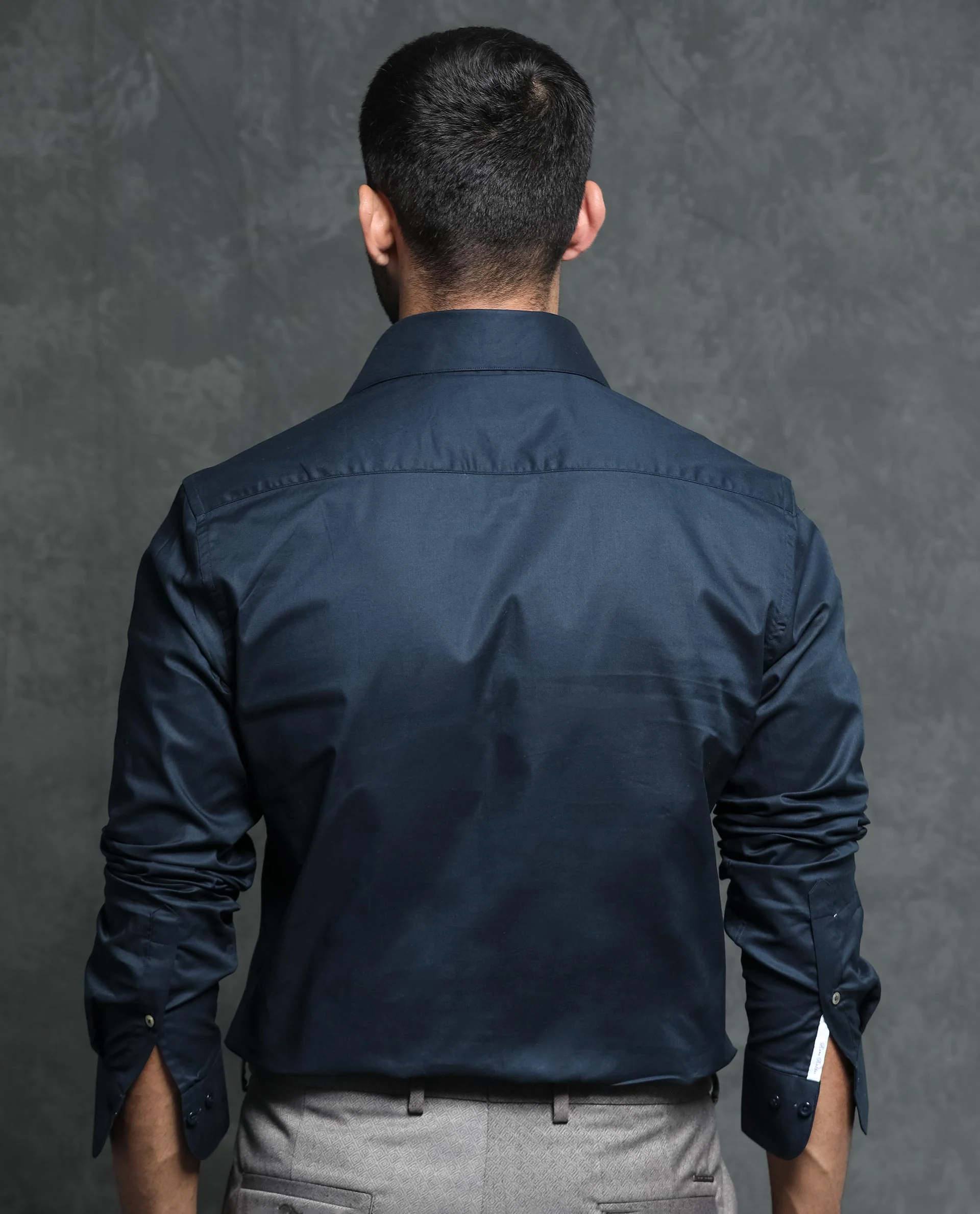 Rare Rabbit Men's Ronas Navy Cotton Plain Tailored Fit Full Sleeve Collared Shirt - Image 8