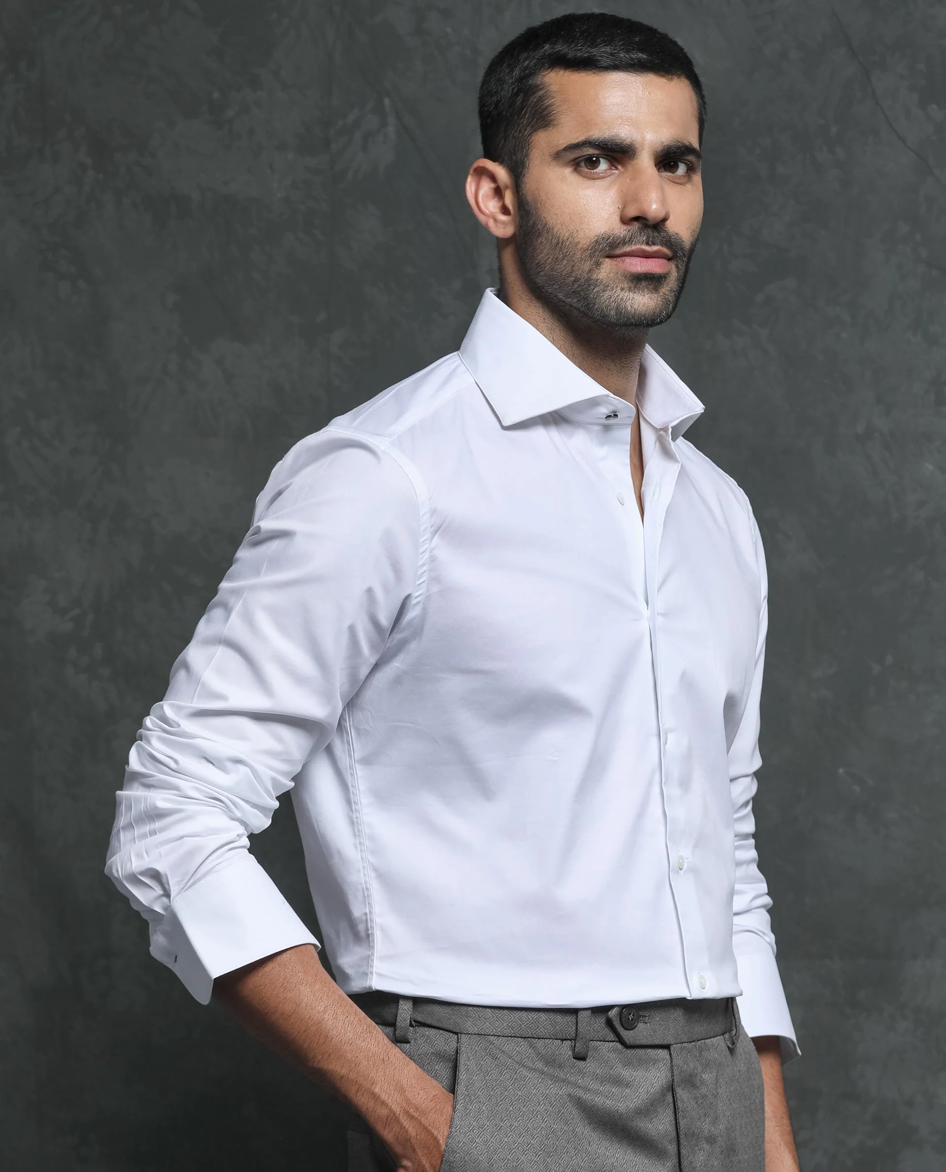 Rare Rabbit Men's Ronas White Cotton Plain Tailored Fit Full Sleeve Collared Shirt - Image 6