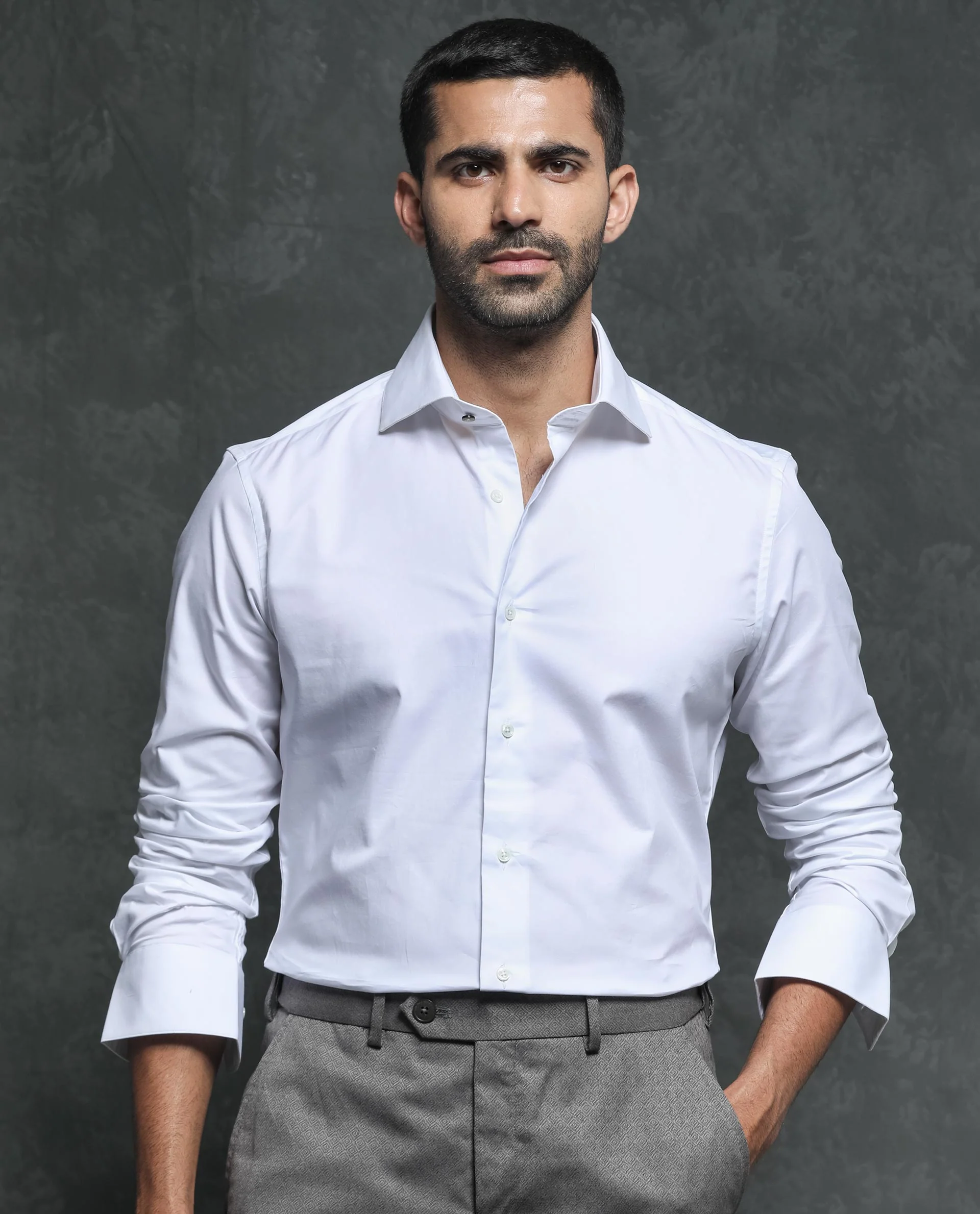 Rare Rabbit Men's Ronas White Cotton Plain Tailored Fit Full Sleeve Collared Shirt - Image 7