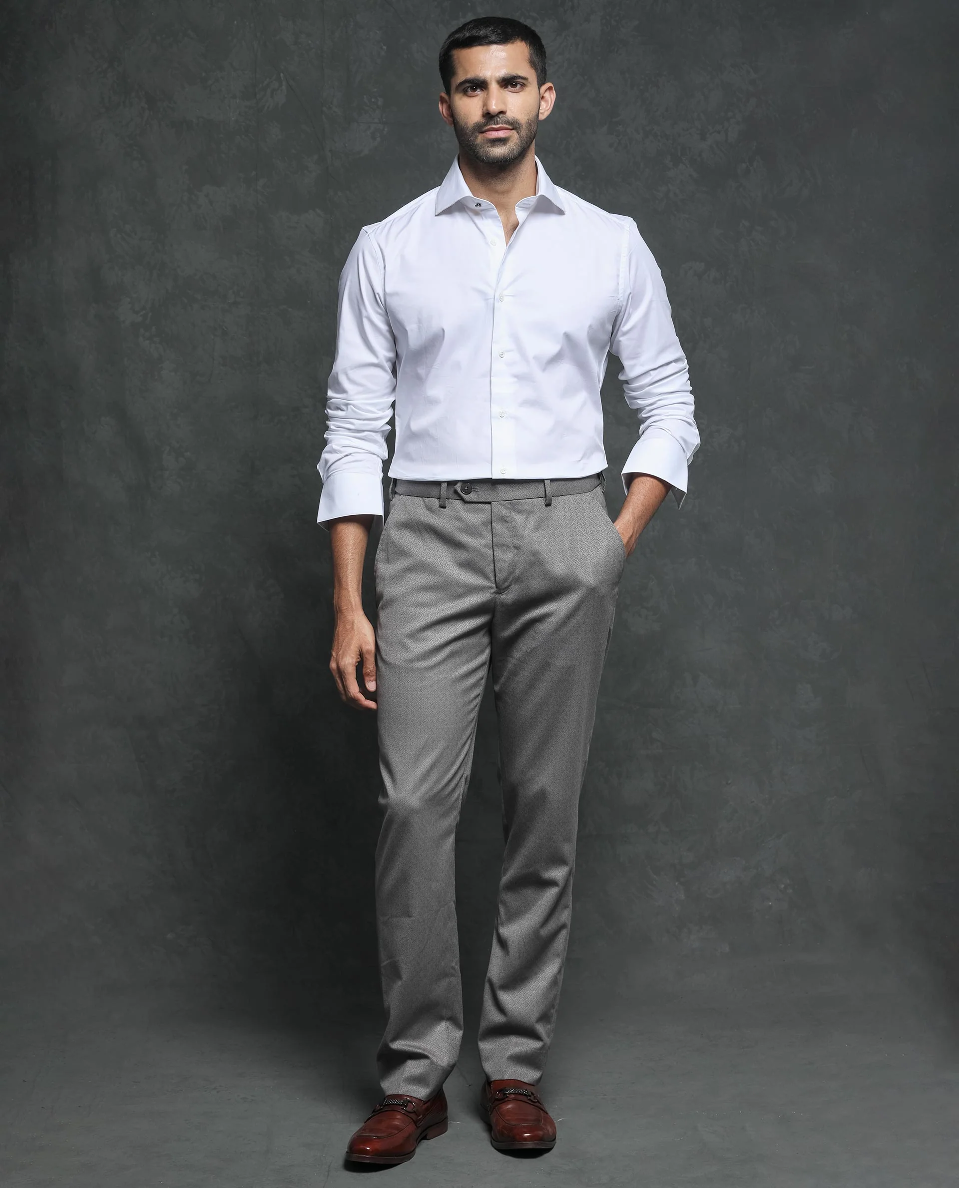 Rare Rabbit Men's Ronas White Cotton Plain Tailored Fit Full Sleeve Collared Shirt - Image 8