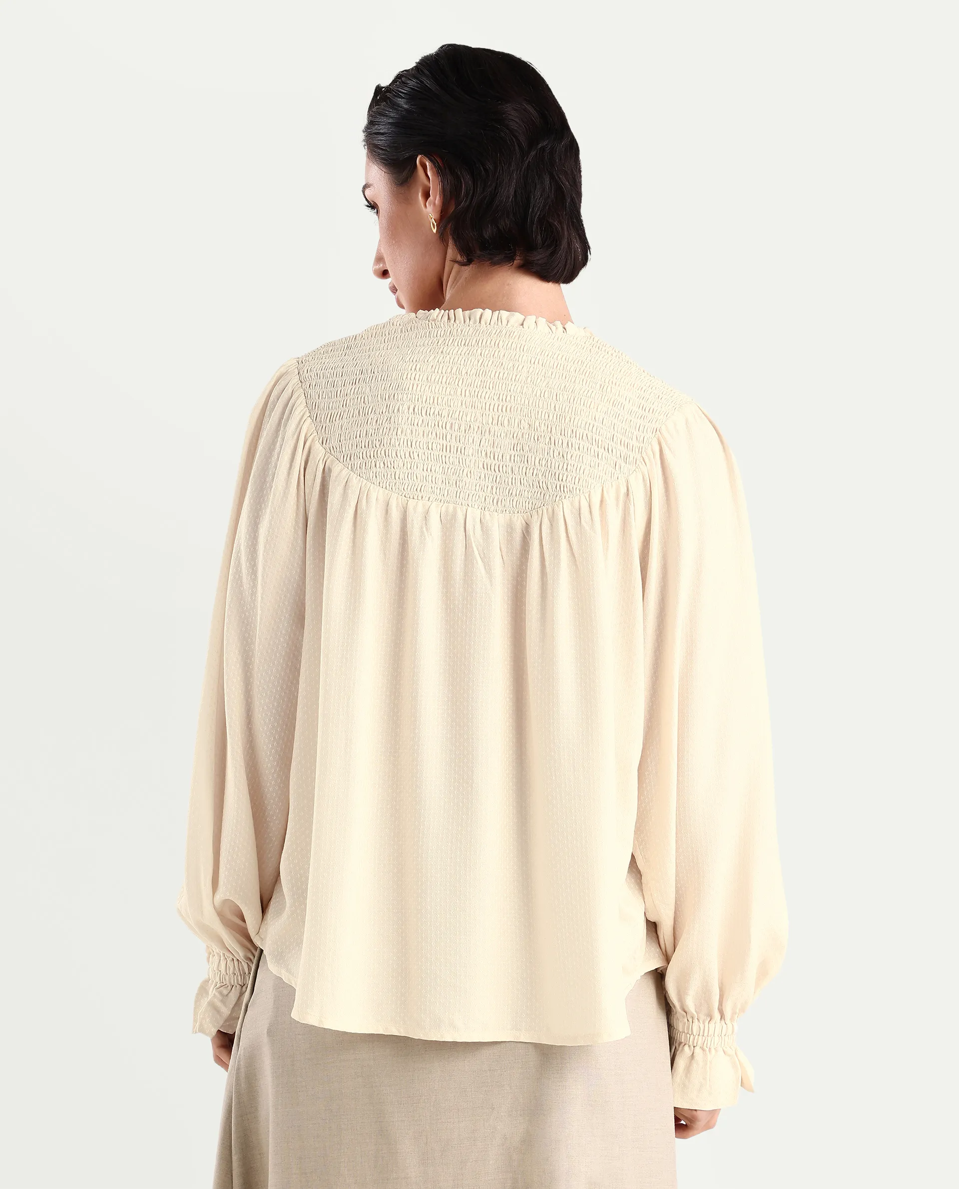Rareism Women's Ronavi-T Beige Viscose Ruffled Neck Paisley Print Raglan Sleeve Relaxed Fit Top - Image 7