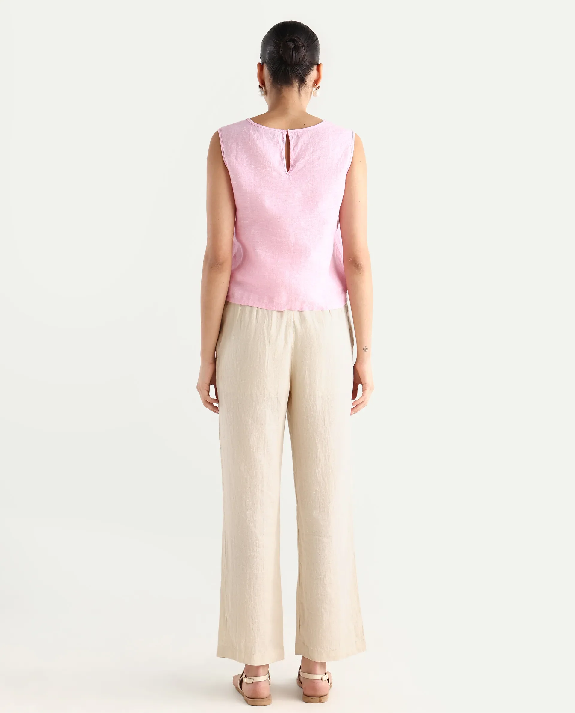 Rareism Women's Ronbla B Beige Linen Plain Ankle Length Straight Fit Trouser - Image 10