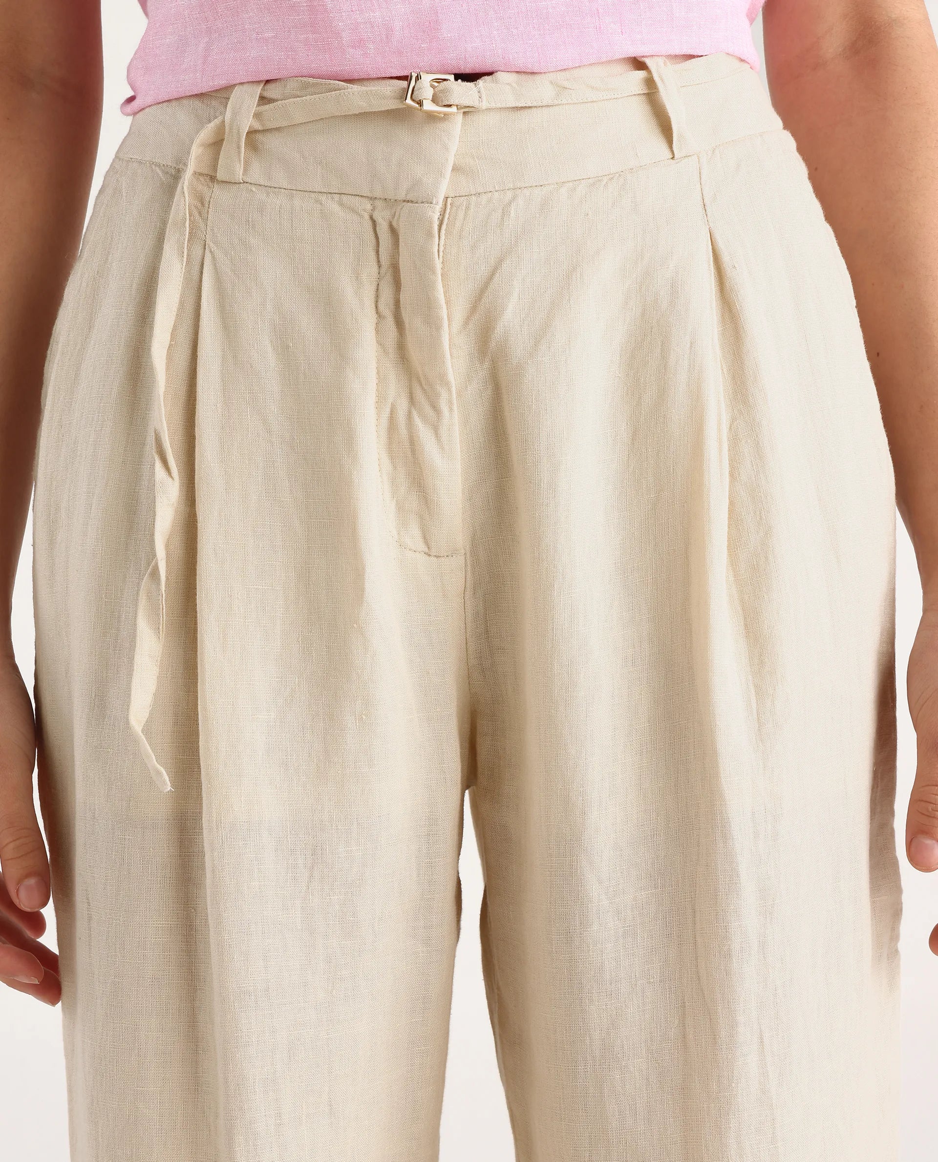 Rareism Women's Ronbla B Beige Linen Plain Ankle Length Straight Fit Trouser - Image 5