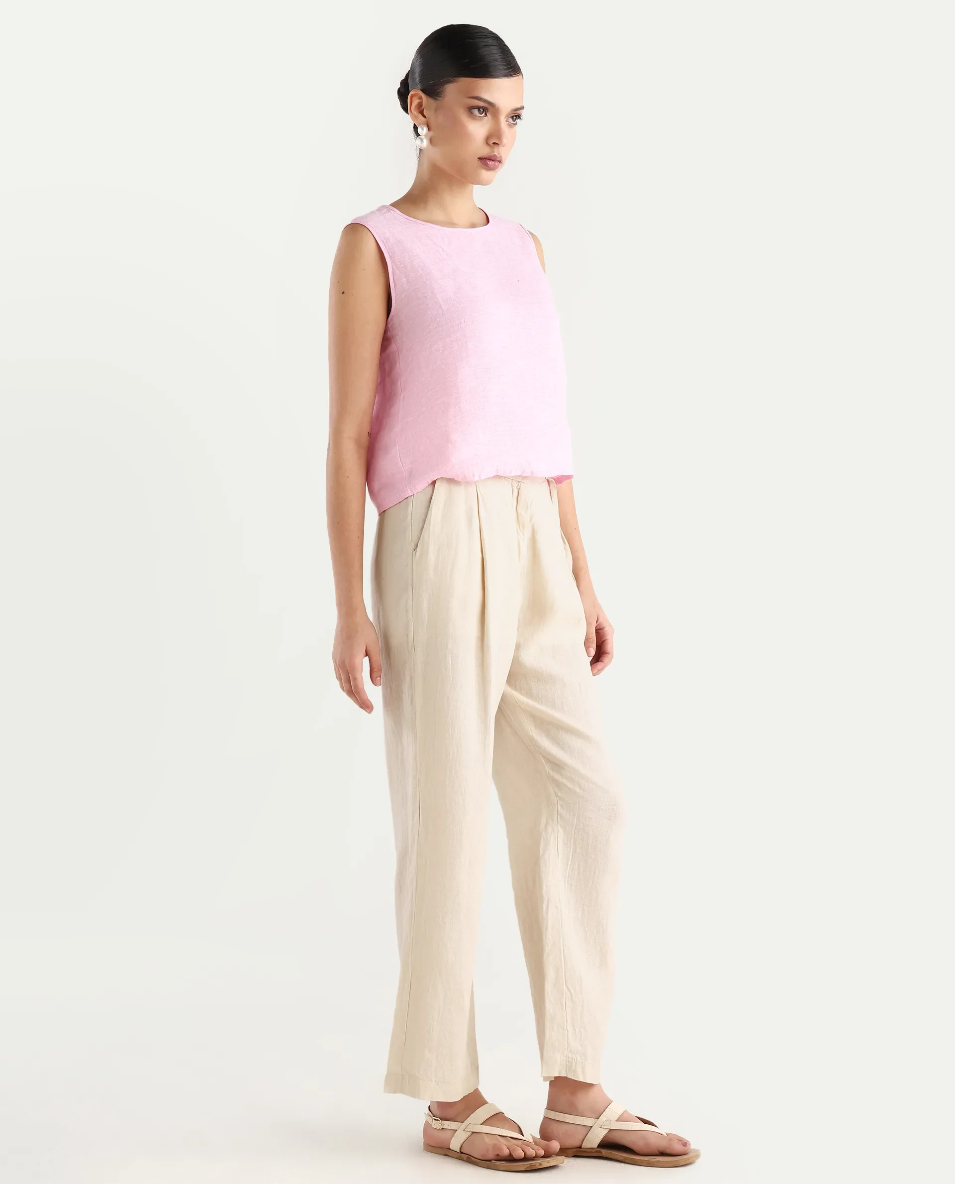 Rareism Women's Ronbla B Beige Linen Plain Ankle Length Straight Fit Trouser - Image 8
