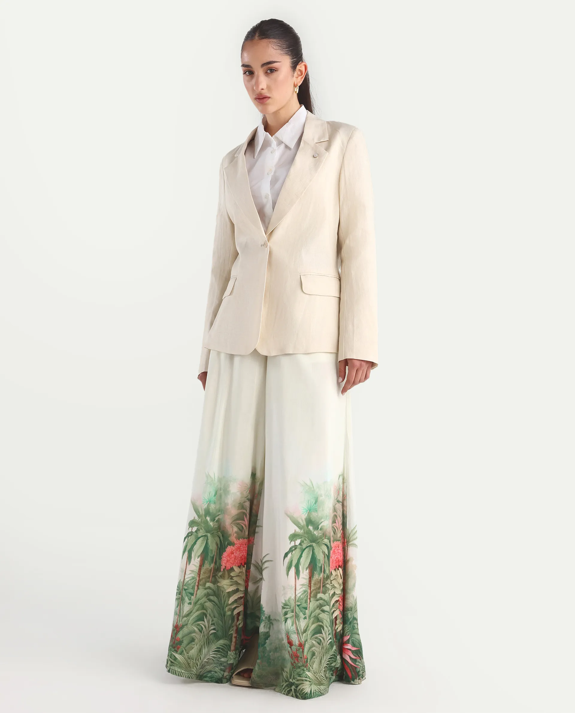 Rareism Women's Ronbla T Beige Linen Lapel Neck Plain Regular Fit Blazer - Image 2