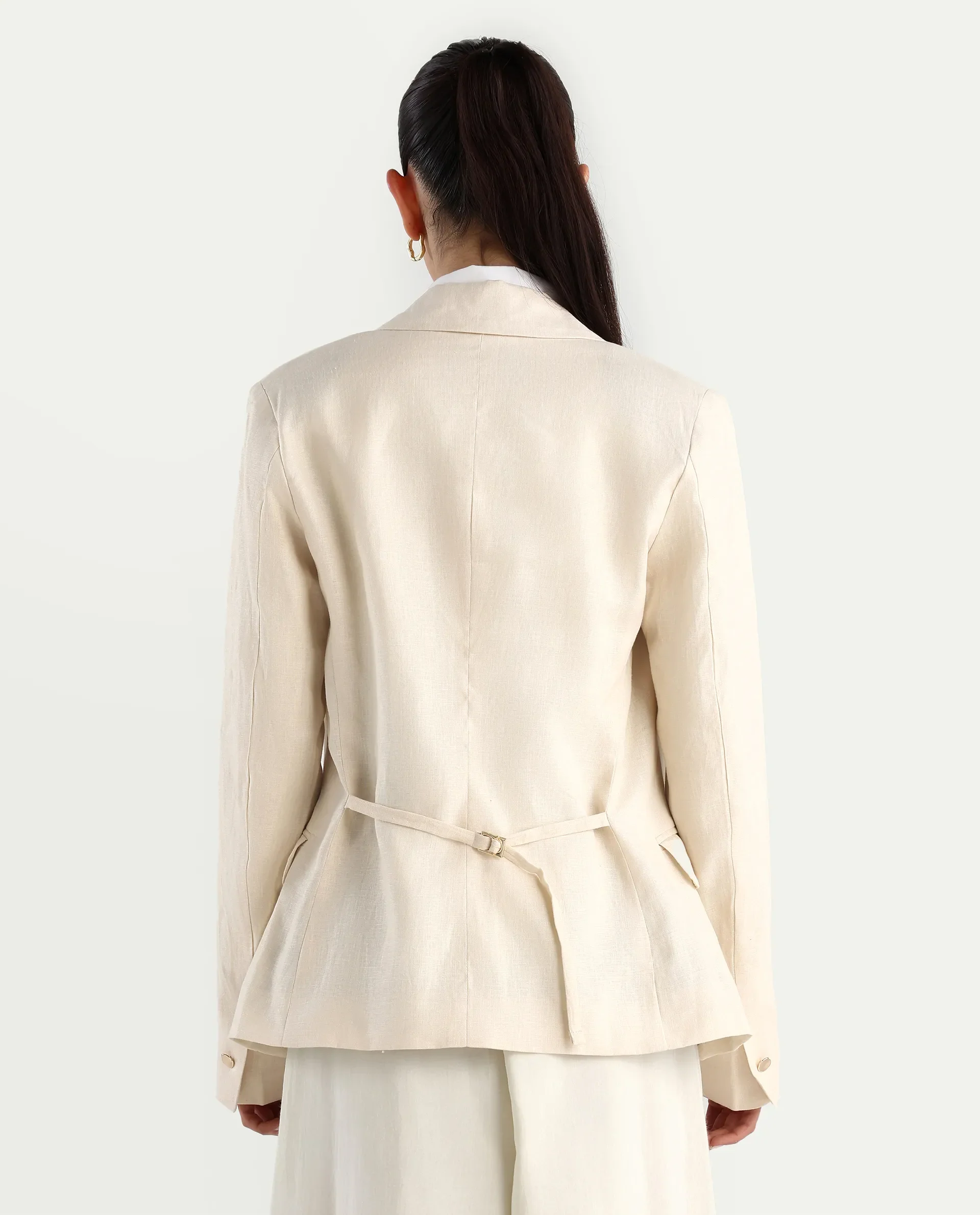 Rareism Women's Ronbla T Beige Linen Lapel Neck Plain Regular Fit Blazer - Image 8