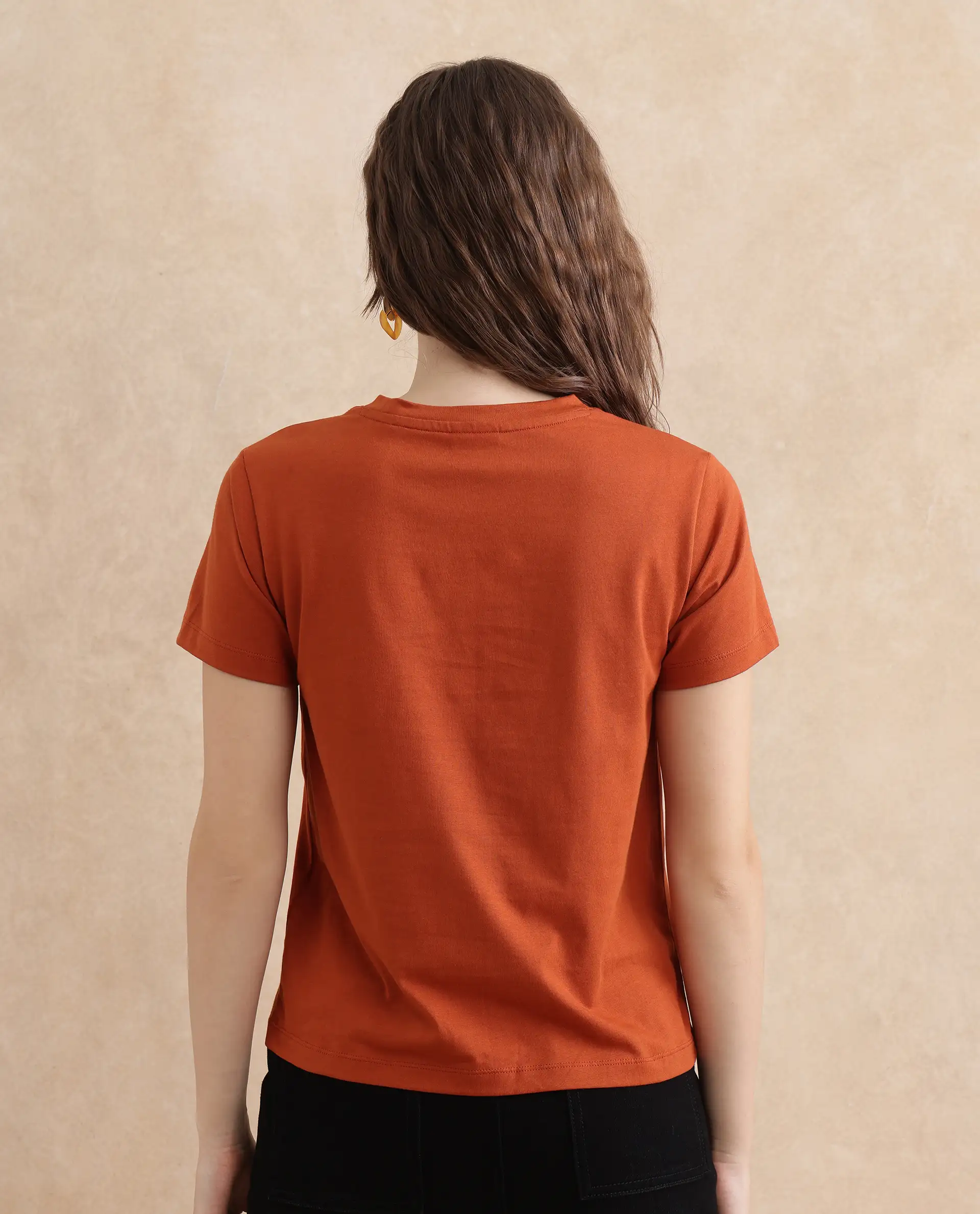 Rareism Women's Ronelp Rust Cotton Round Neck Paisley Print Regular Fit T-Shirt - Image 5
