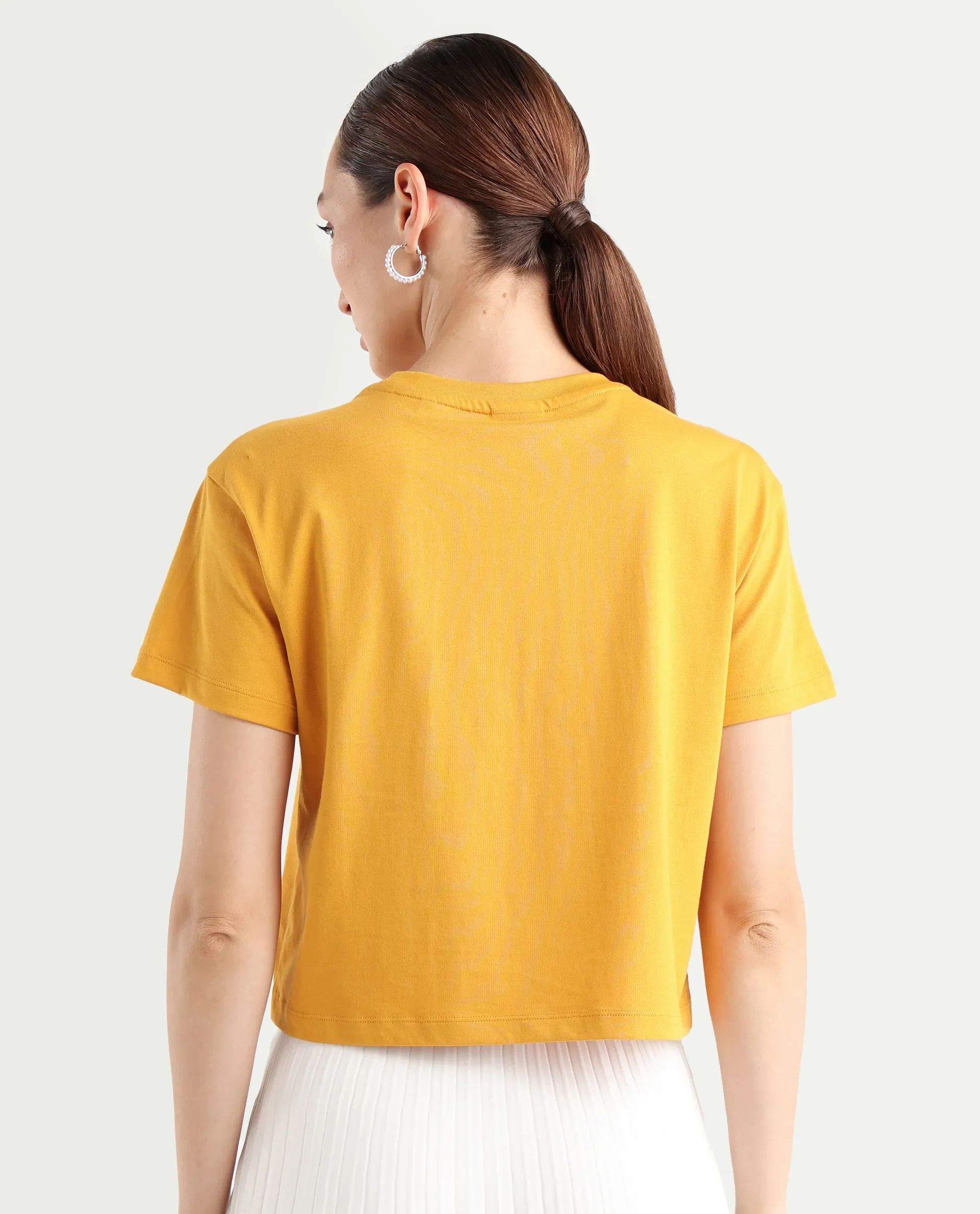 Rareism Women's Ronfel-R Mustard Cotton Regular Typography Print T-Shirt - Image 7