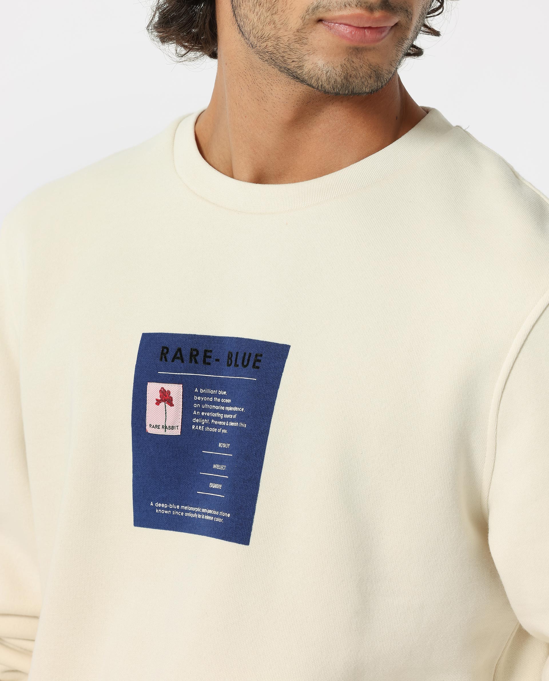 Rare Rabbit Men's Rong Off White Cotton Graphic Print Relaxed Fit Full Sleeve Crew Neck Sweatshirt - Image 2