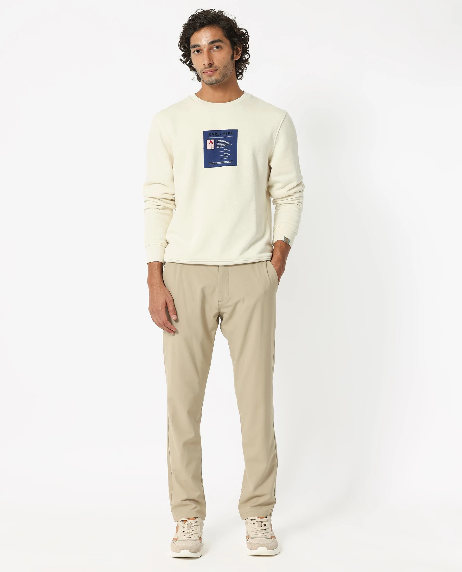 Rare Rabbit Men's Rong Off White Cotton Graphic Print Relaxed Fit Full Sleeve Crew Neck Sweatshirt - Image 4