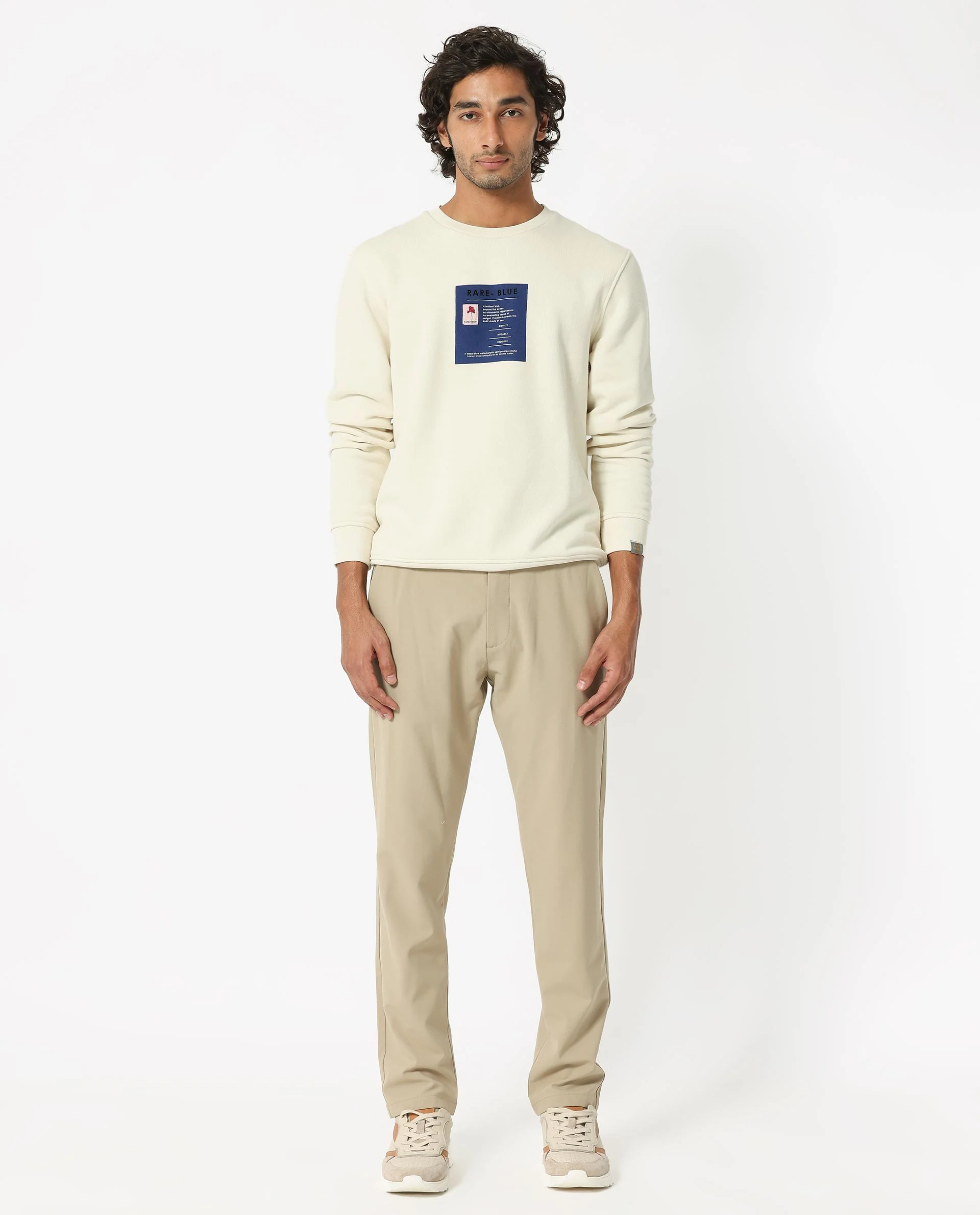 Rare Rabbit Men's Rong Off White Cotton Graphic Print Relaxed Fit Full Sleeve Crew Neck Sweatshirt - Image 5