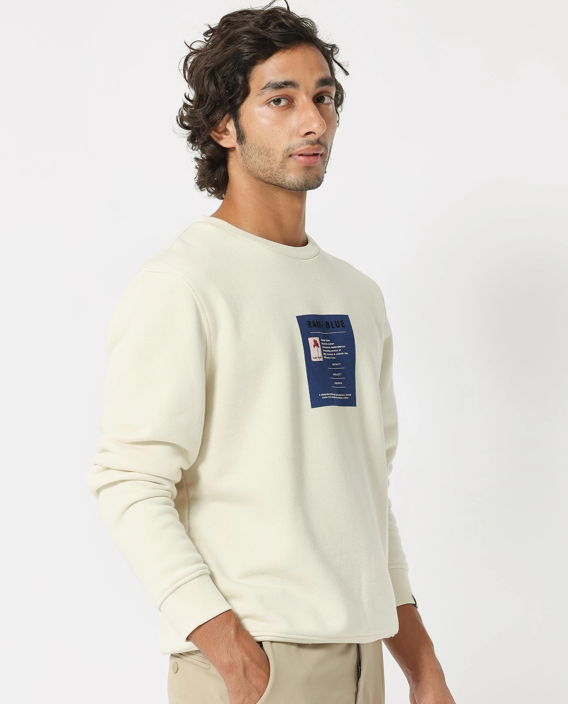 Rare Rabbit Men's Rong Off White Cotton Graphic Print Relaxed Fit Full Sleeve Crew Neck Sweatshirt - Image 7