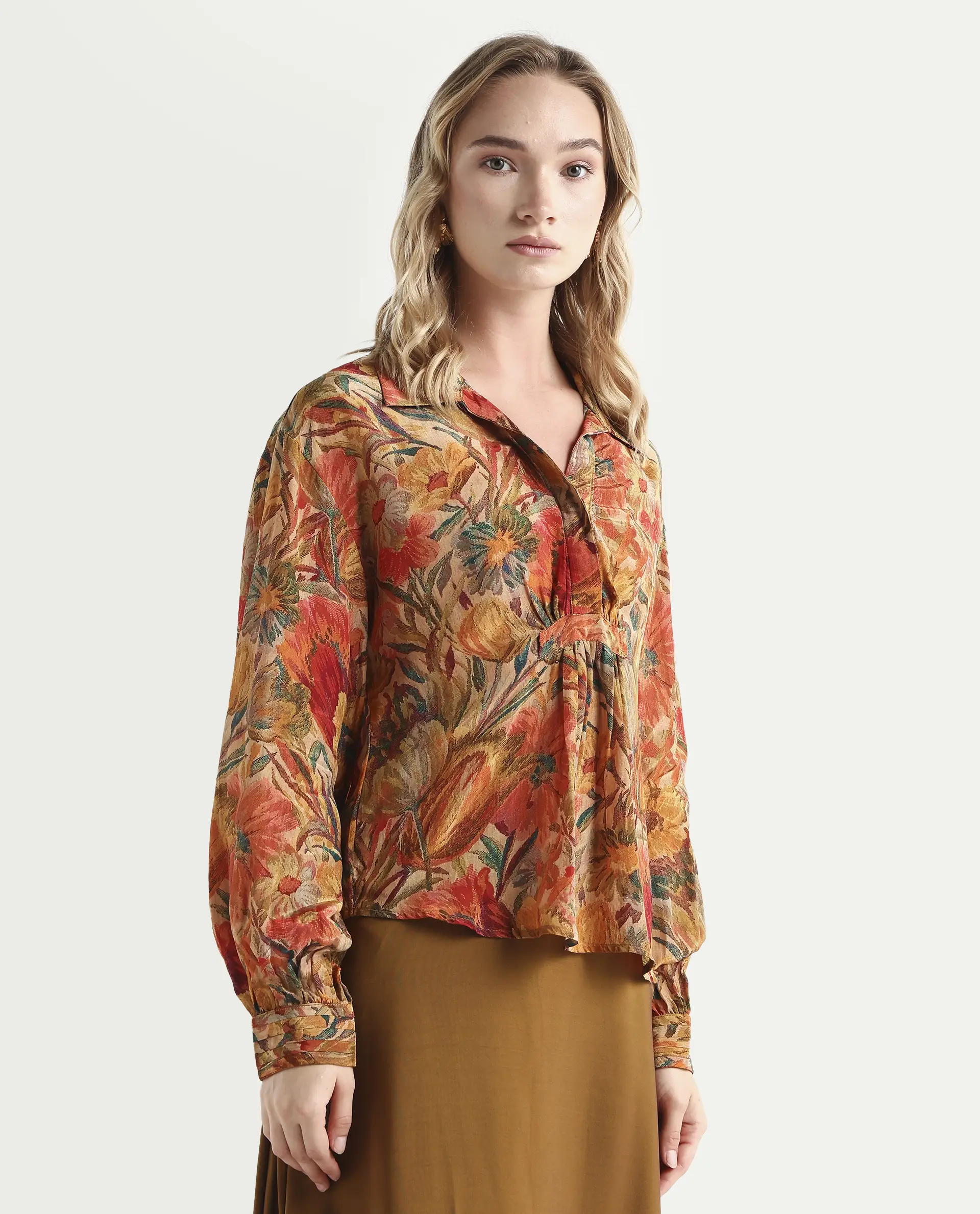 Rareism Women's Ronib Multi Viscose Collared Floral Print Bishop Sleeve Relaxed Fit Top - Image 6