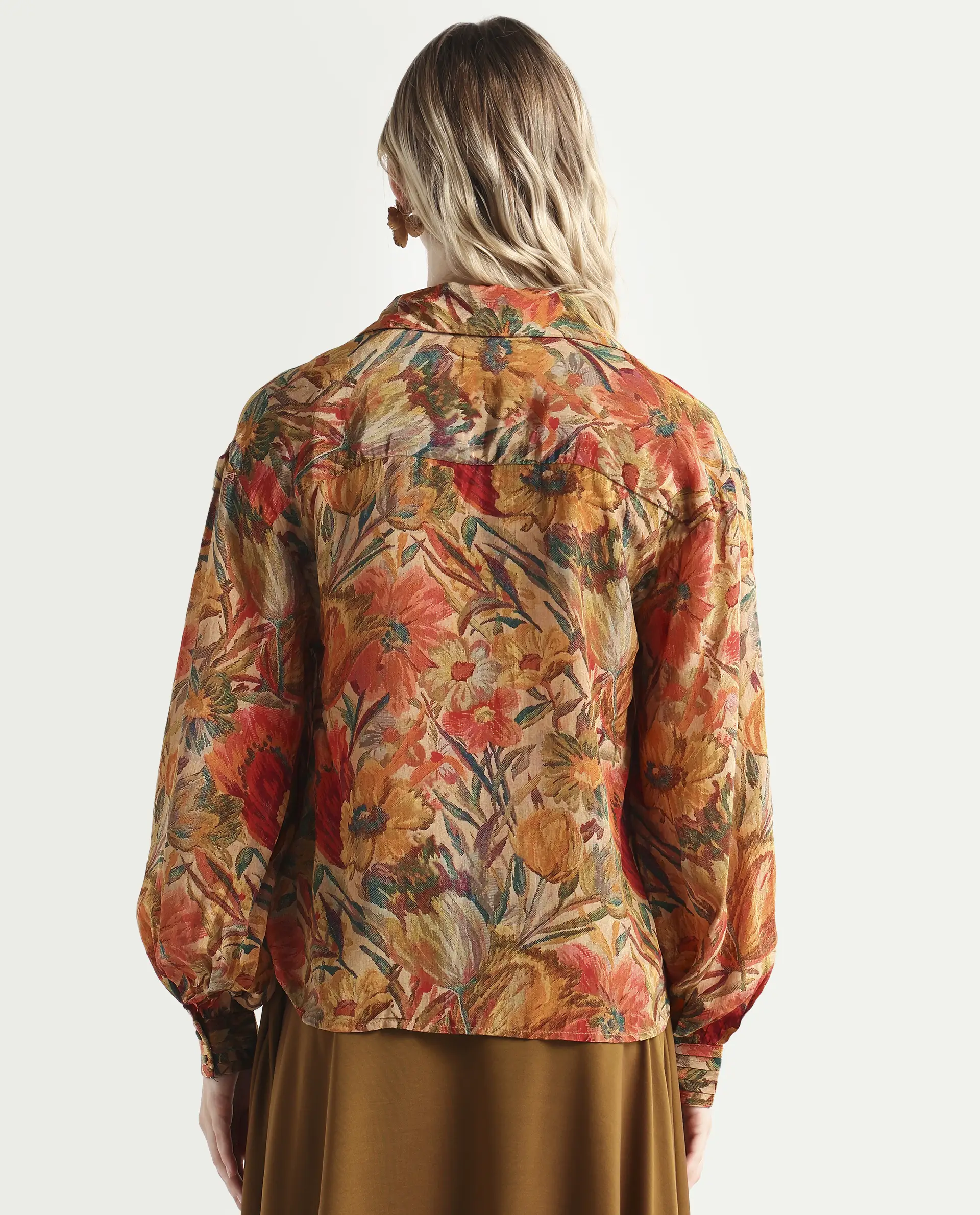 Rareism Women's Ronib Multi Viscose Collared Floral Print Bishop Sleeve Relaxed Fit Top - Image 7