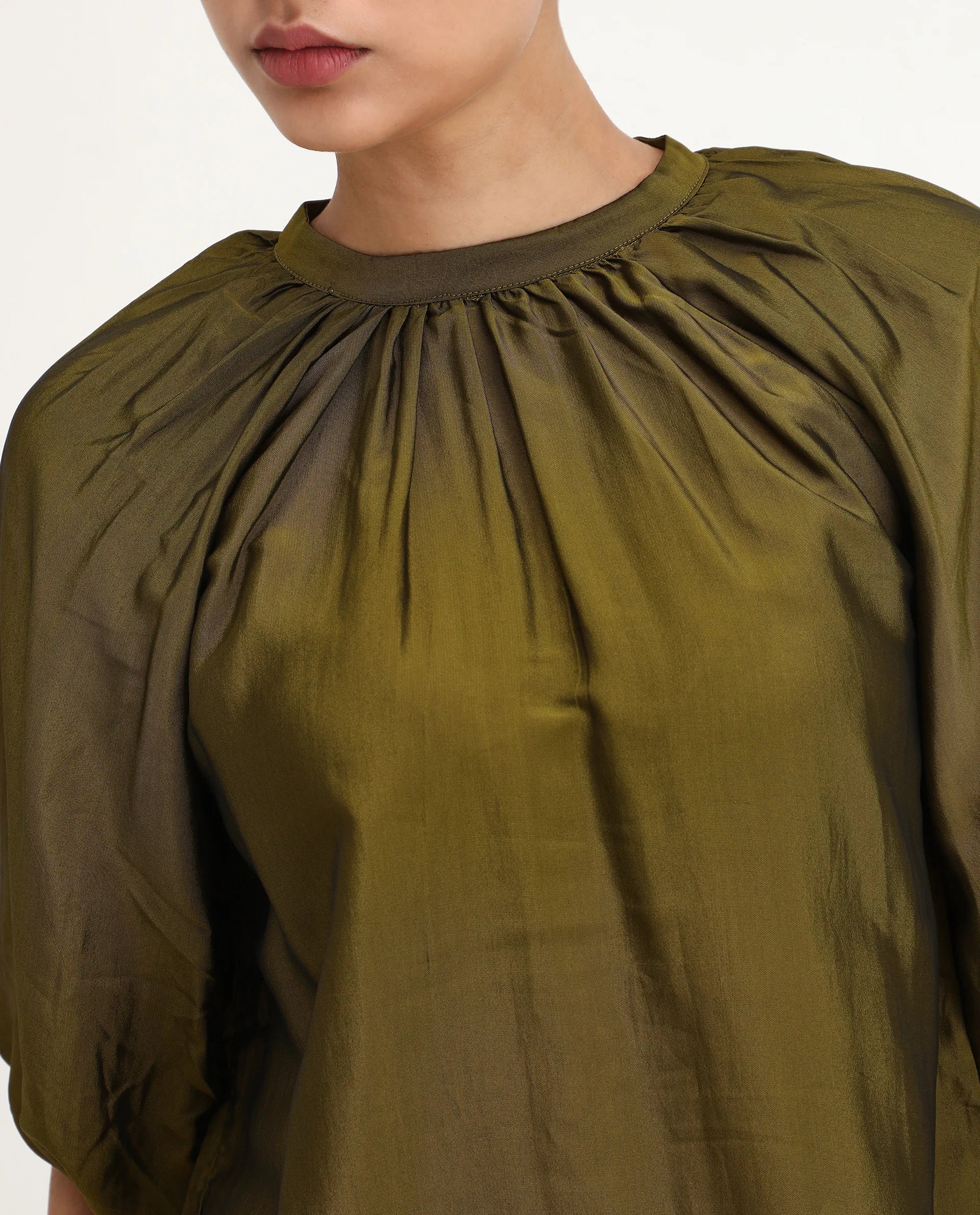Rareism Women's Roniu Brown Polyester V-Neck Plain Kimono Sleeve Crop Regular Fit Top - Image 6
