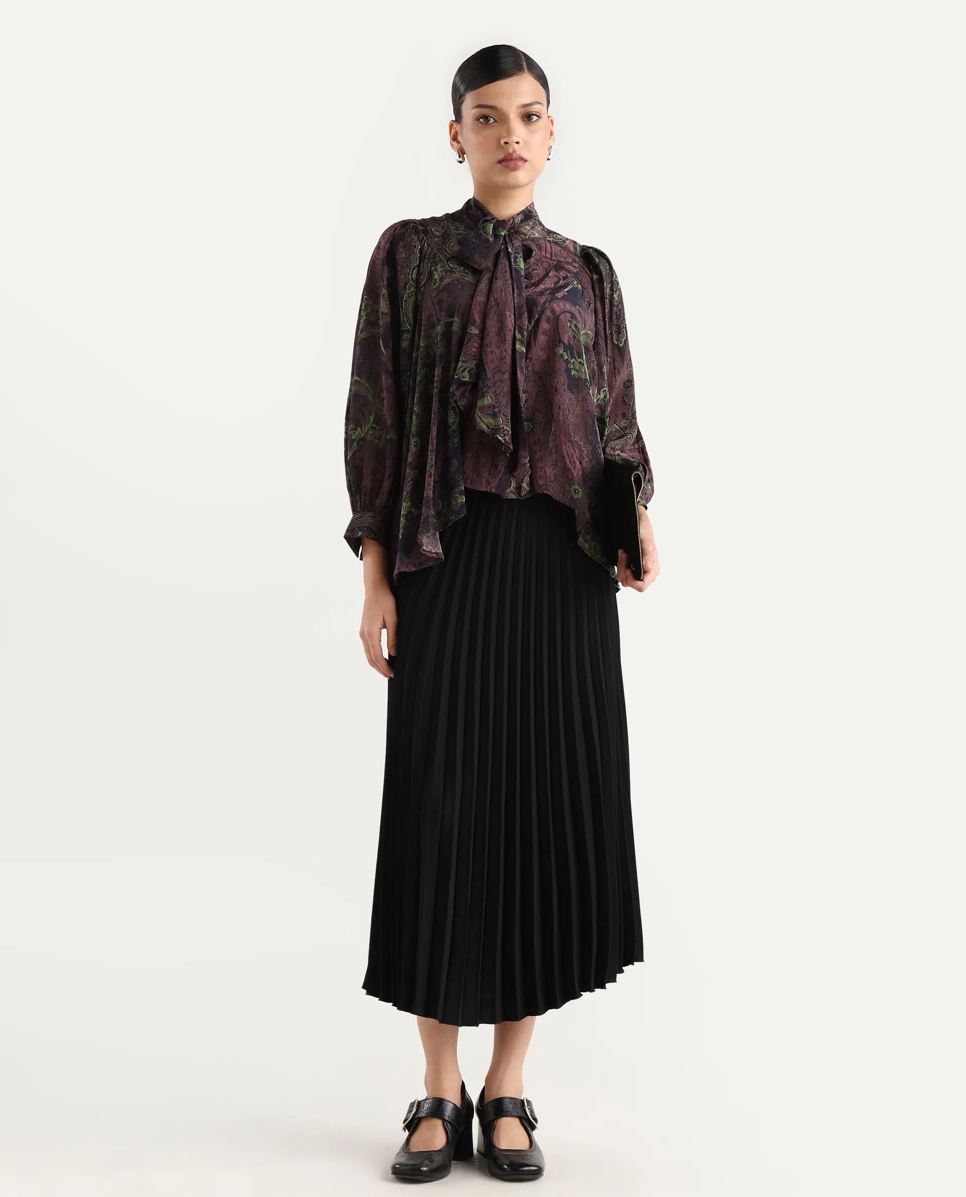 Rareism Women's Ronix Multi Viscose Tie-Up Neck Paisley Print Bishop Sleeve Relaxed Fit Top - Image 2