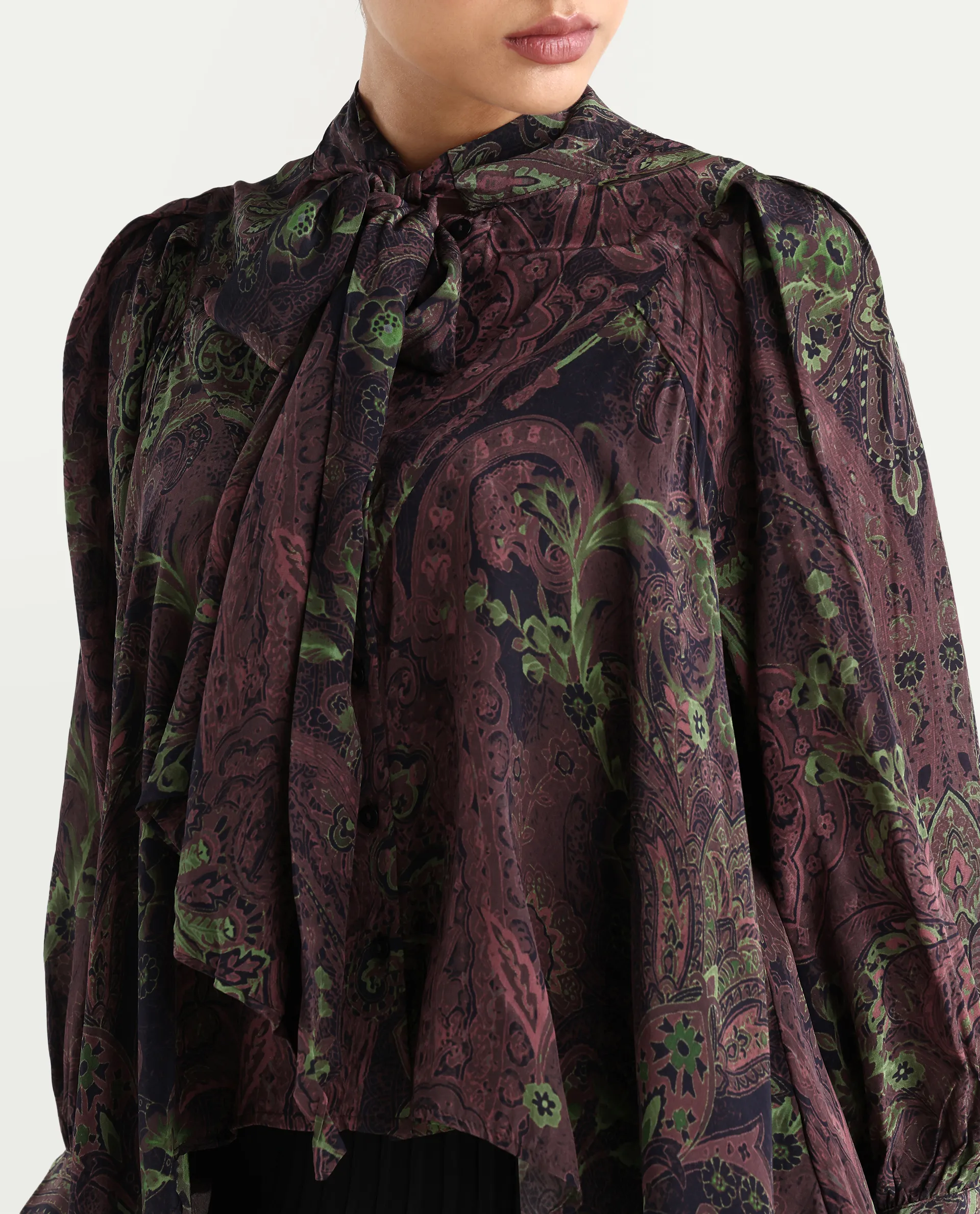 Rareism Women's Ronix Multi Viscose Tie-Up Neck Paisley Print Bishop Sleeve Relaxed Fit Top - Image 5