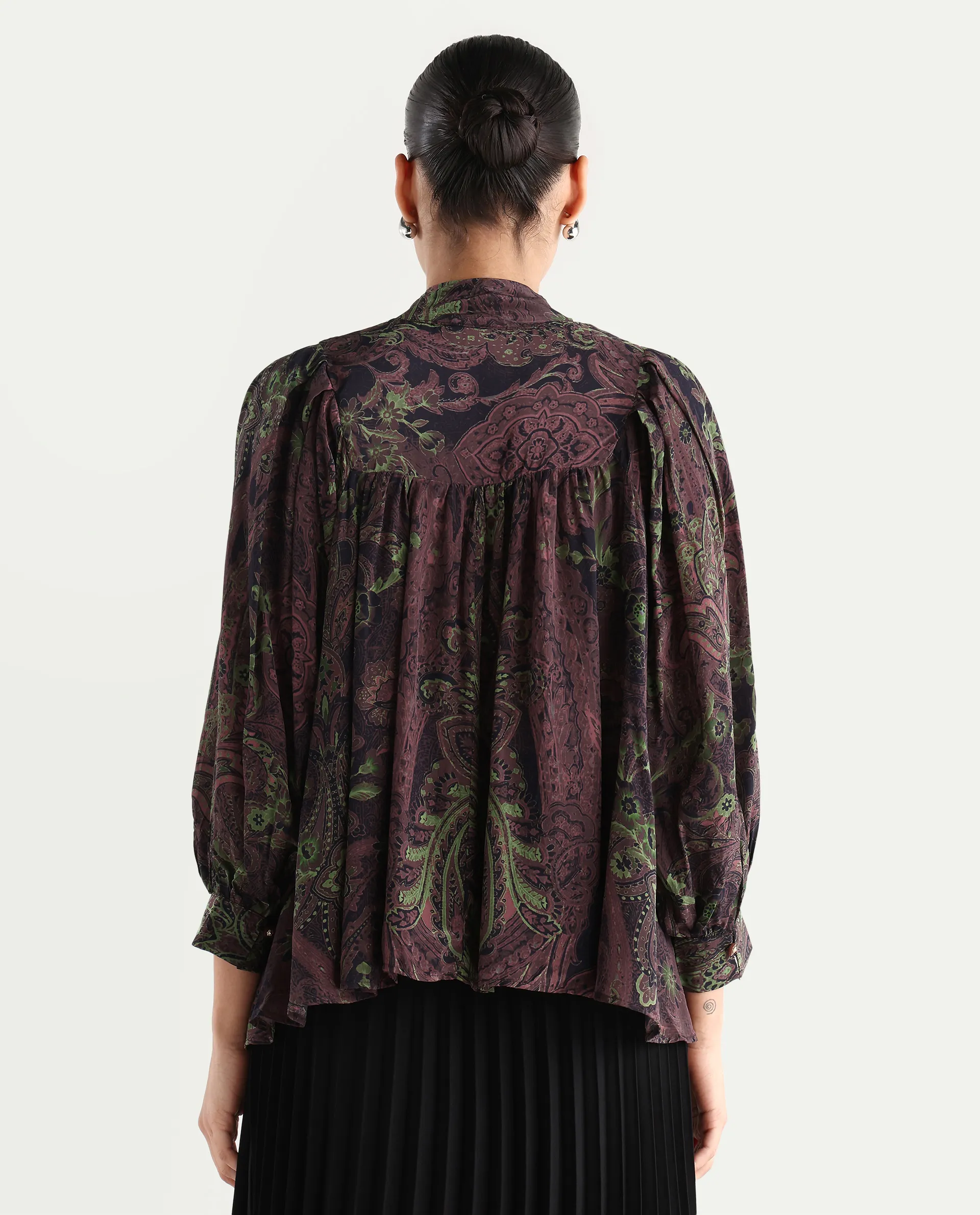 Rareism Women's Ronix Multi Viscose Tie-Up Neck Paisley Print Bishop Sleeve Relaxed Fit Top - Image 8