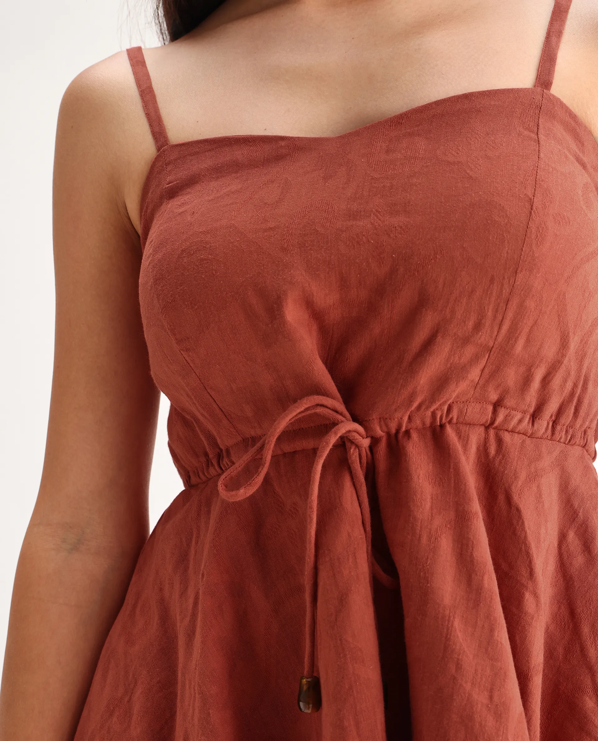 Rareism Women's Ronk Rust Cotton Sweetheart Neck Plain Sleeveless Crop Fit And Flare Top - Image 3