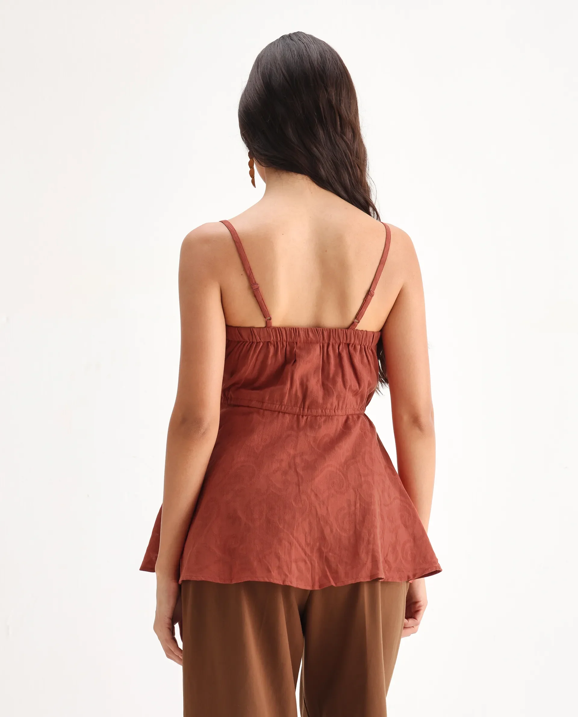 Rareism Women's Ronk Rust Cotton Sweetheart Neck Plain Sleeveless Crop Fit And Flare Top - Image 7