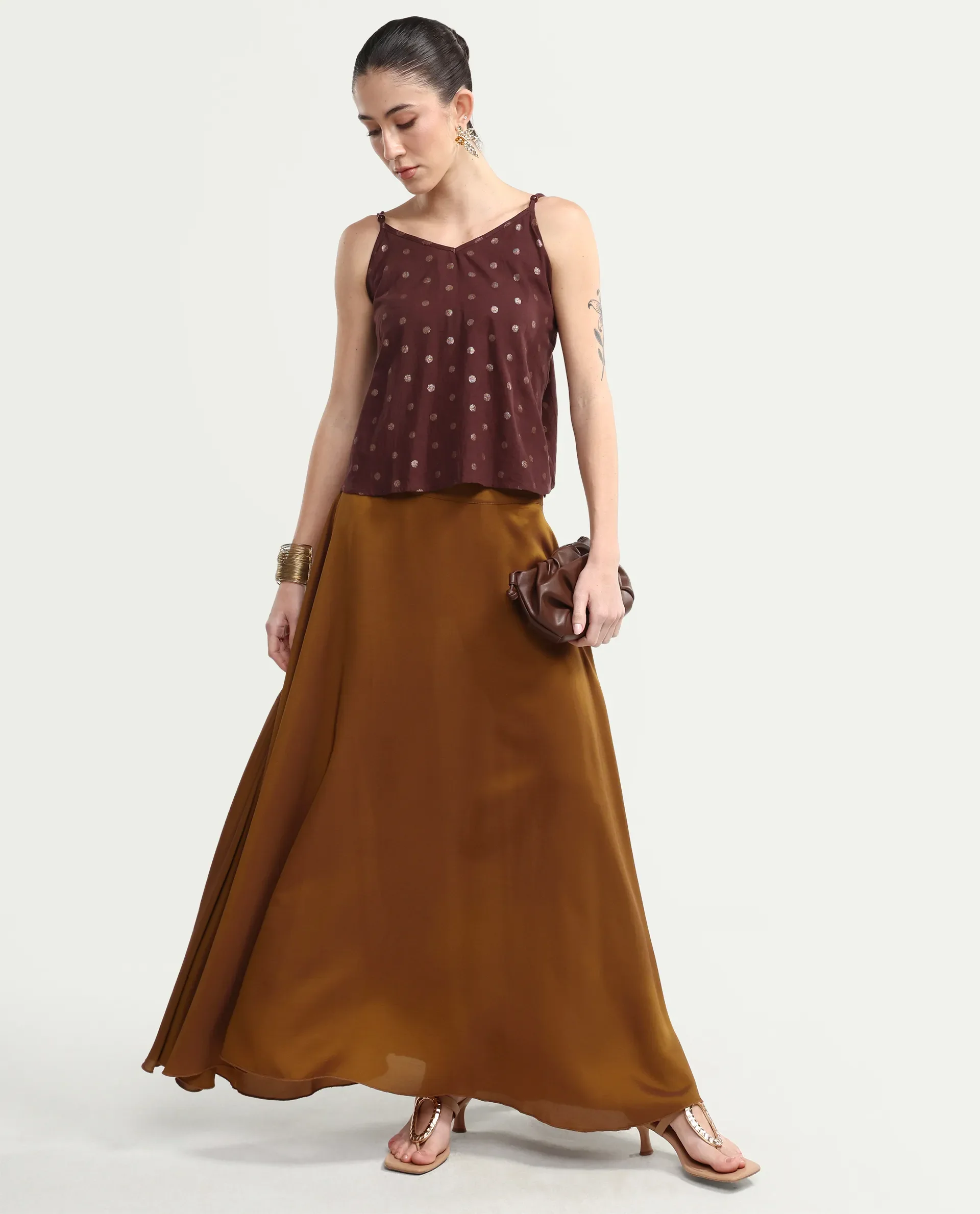 Rareism Women's Ronn Dusky Brown Cotton V-Neck Plain Sleeveless Relaxed Fit Top - Image 2
