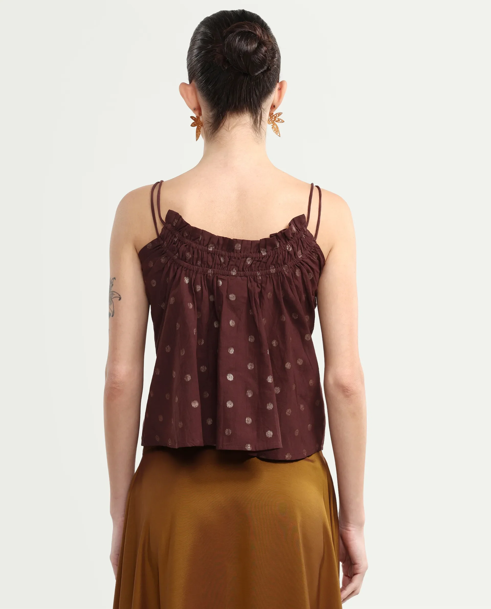 Rareism Women's Ronn Dusky Brown Cotton V-Neck Plain Sleeveless Relaxed Fit Top - Image 7