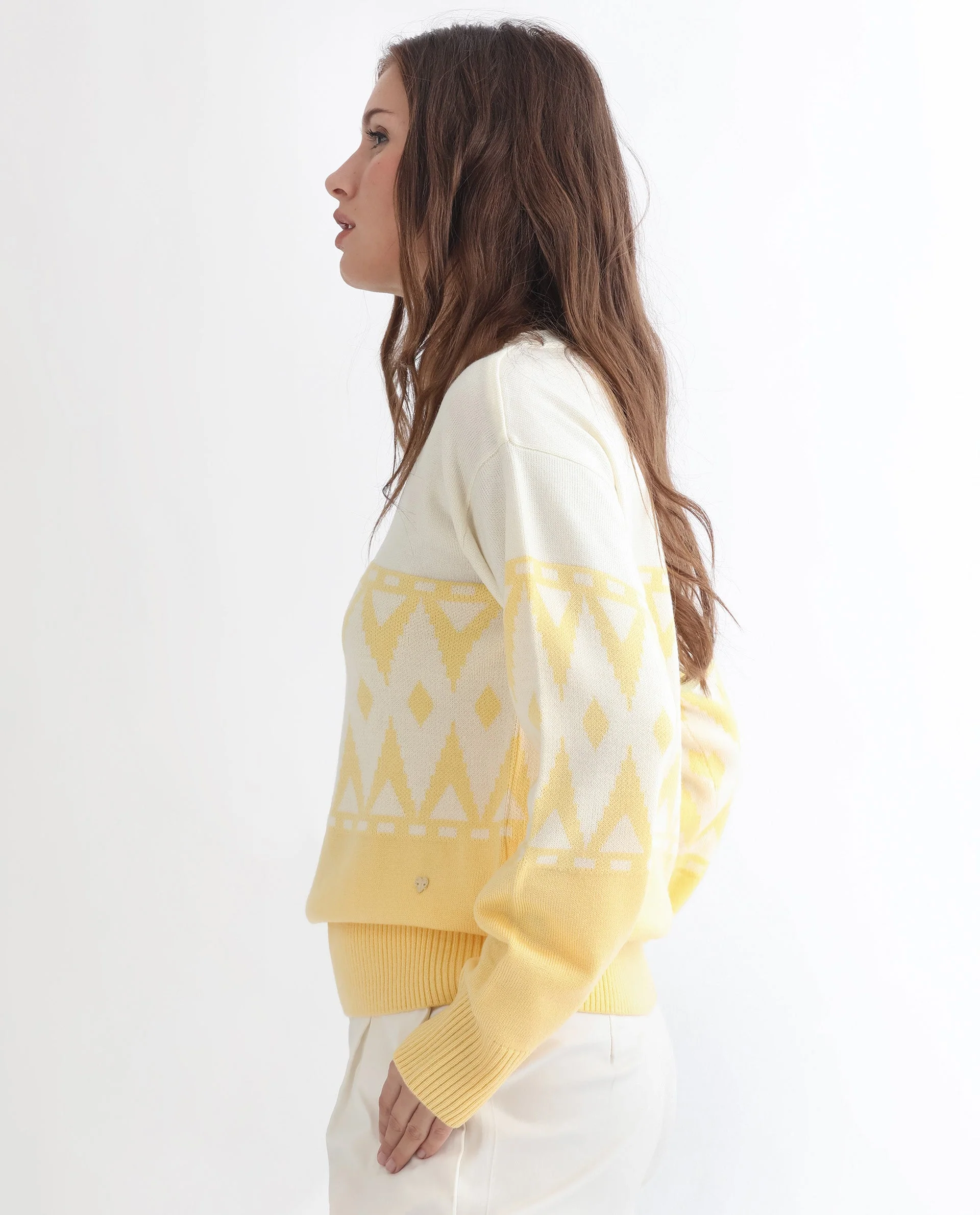 Rareism Women's Ronnie Yellow Acrylic V-Neck Color Block Relaxed Fit Sweater - Image 11