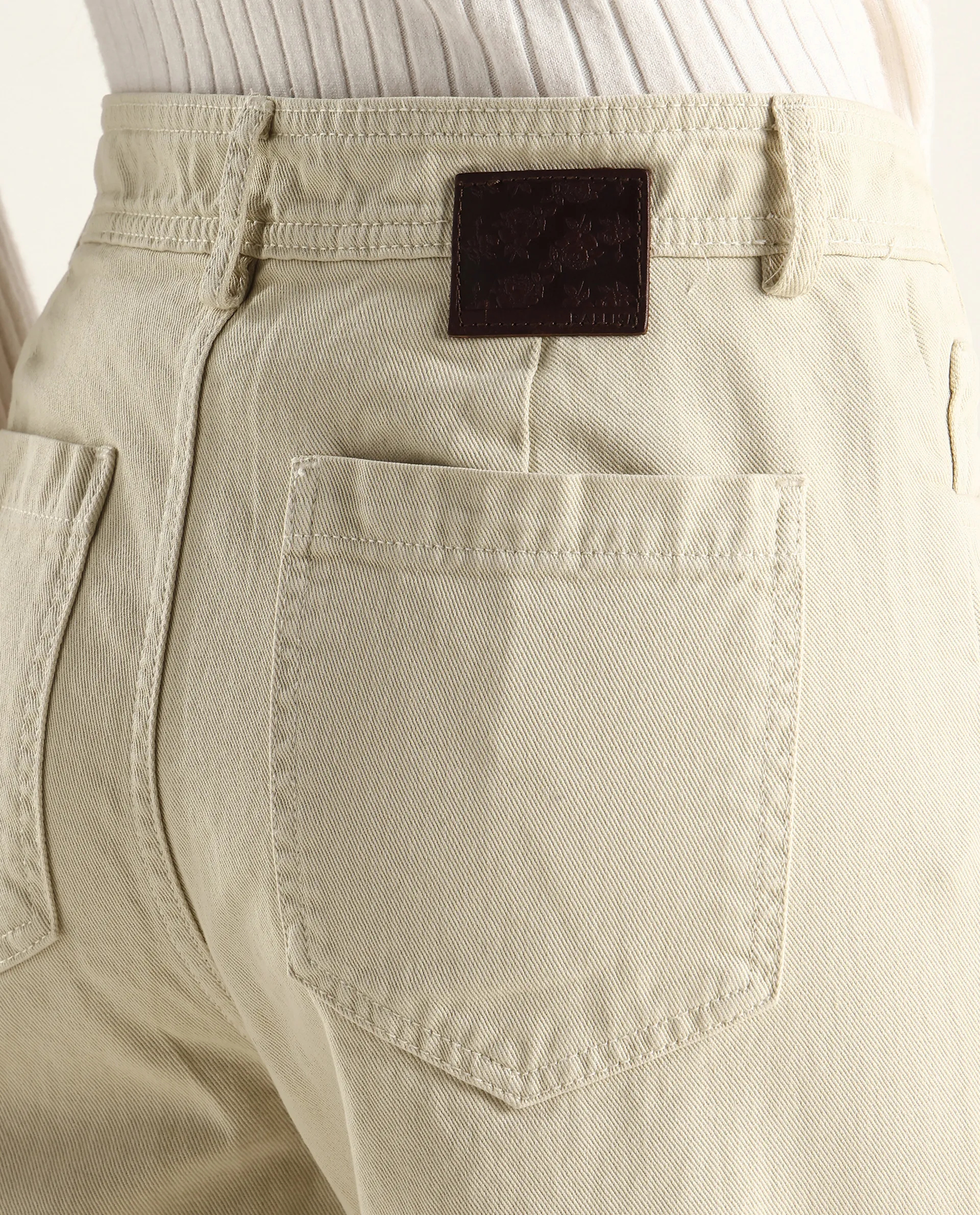 Rareism Women's Ronob Beige Cotton Blend Plain Ankle Length Wide Trouser - Image 5