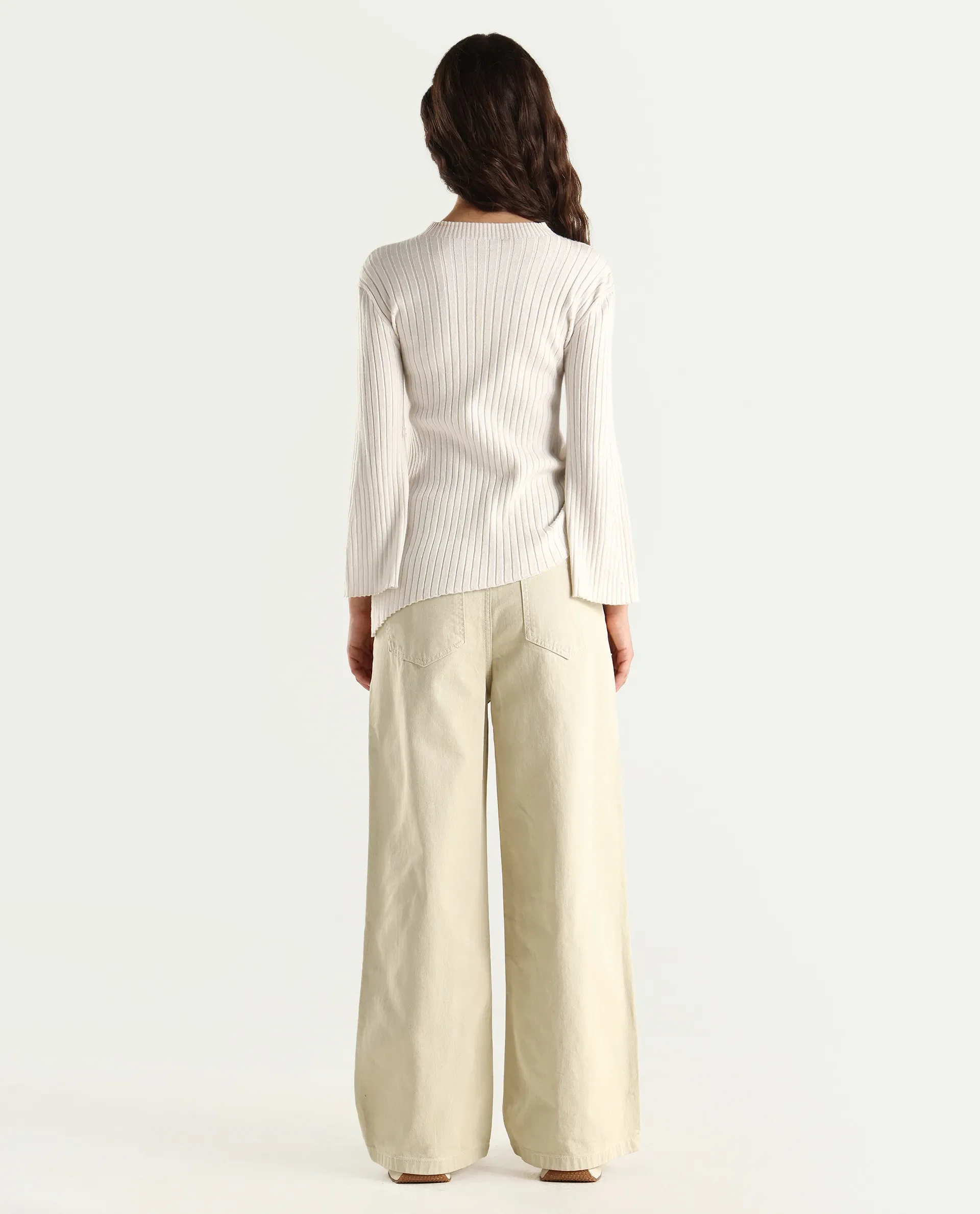 Rareism Women's Ronob Beige Cotton Blend Plain Ankle Length Wide Trouser - Image 8